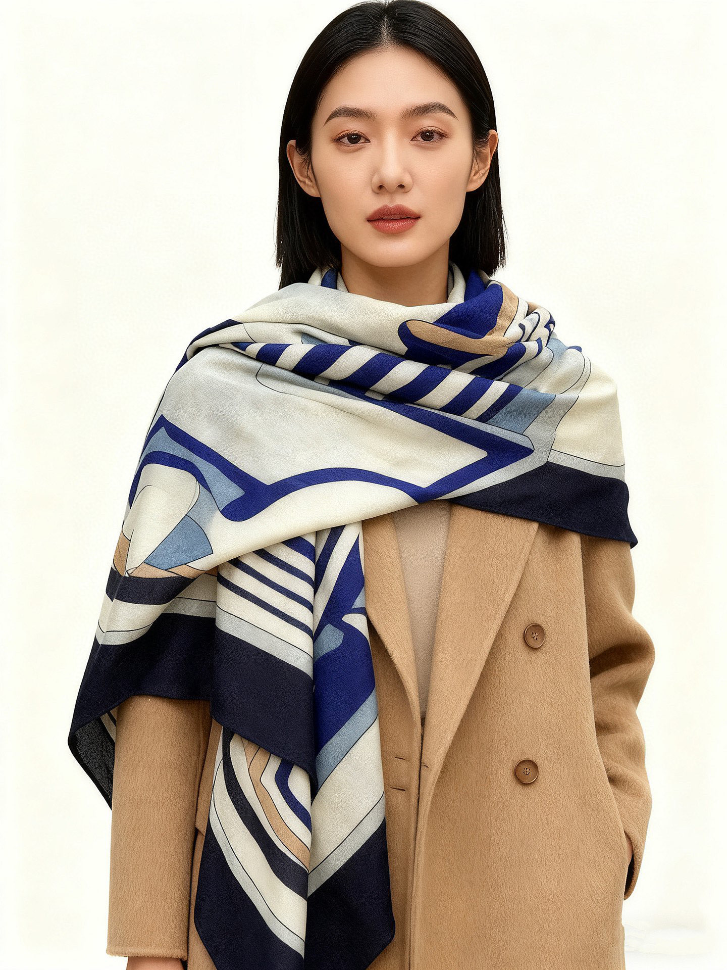 💟2025年早秋上新💞【双面同色丝绒方巾】手工卷边山羊绒和真丝混纺披肩（70%山羊绒，30%桑蚕丝）这款