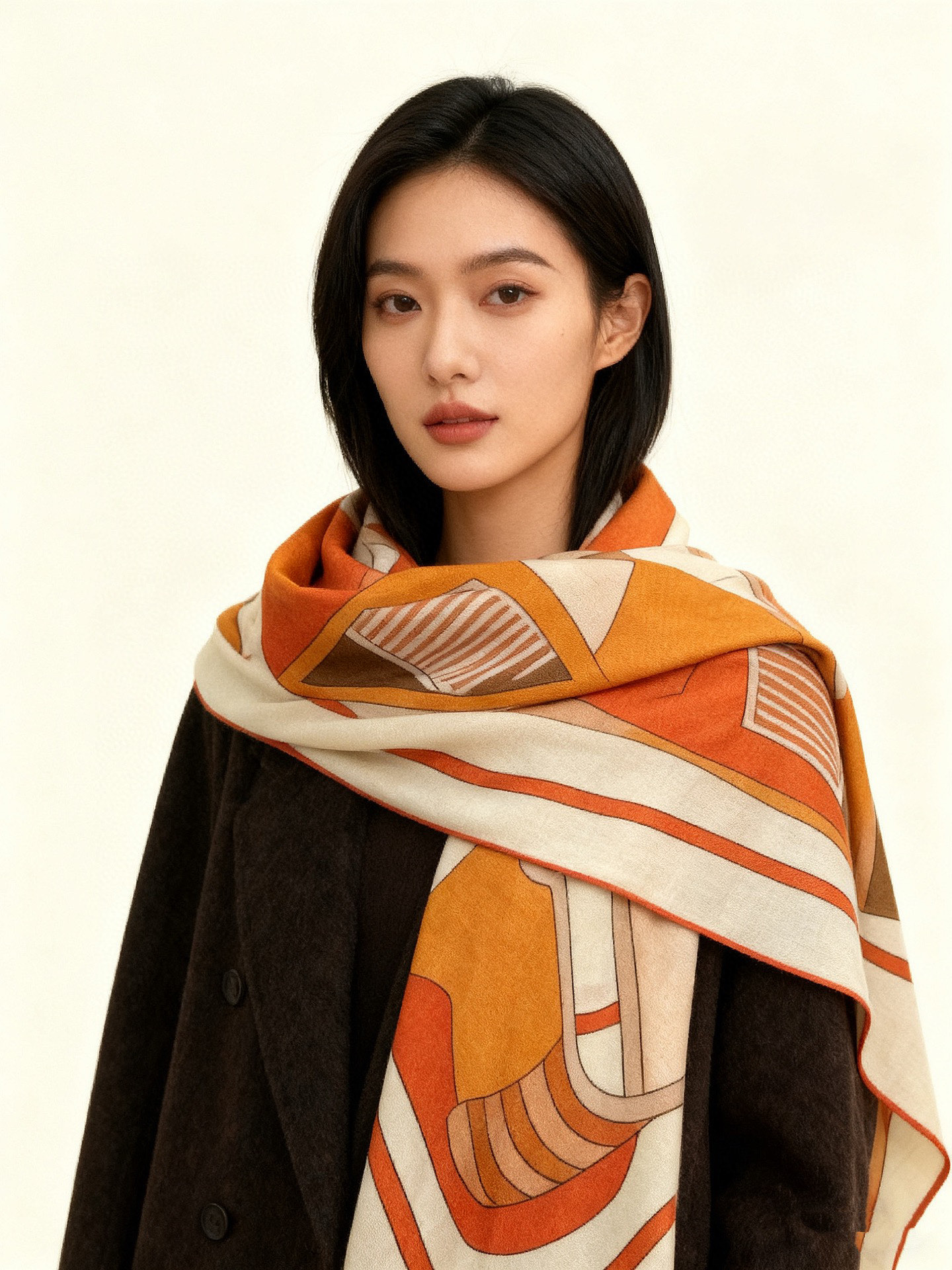 💟2025年早秋上新💞【双面同色丝绒方巾】手工卷边山羊绒和真丝混纺披肩（70%山羊绒，30%桑蚕丝）这款