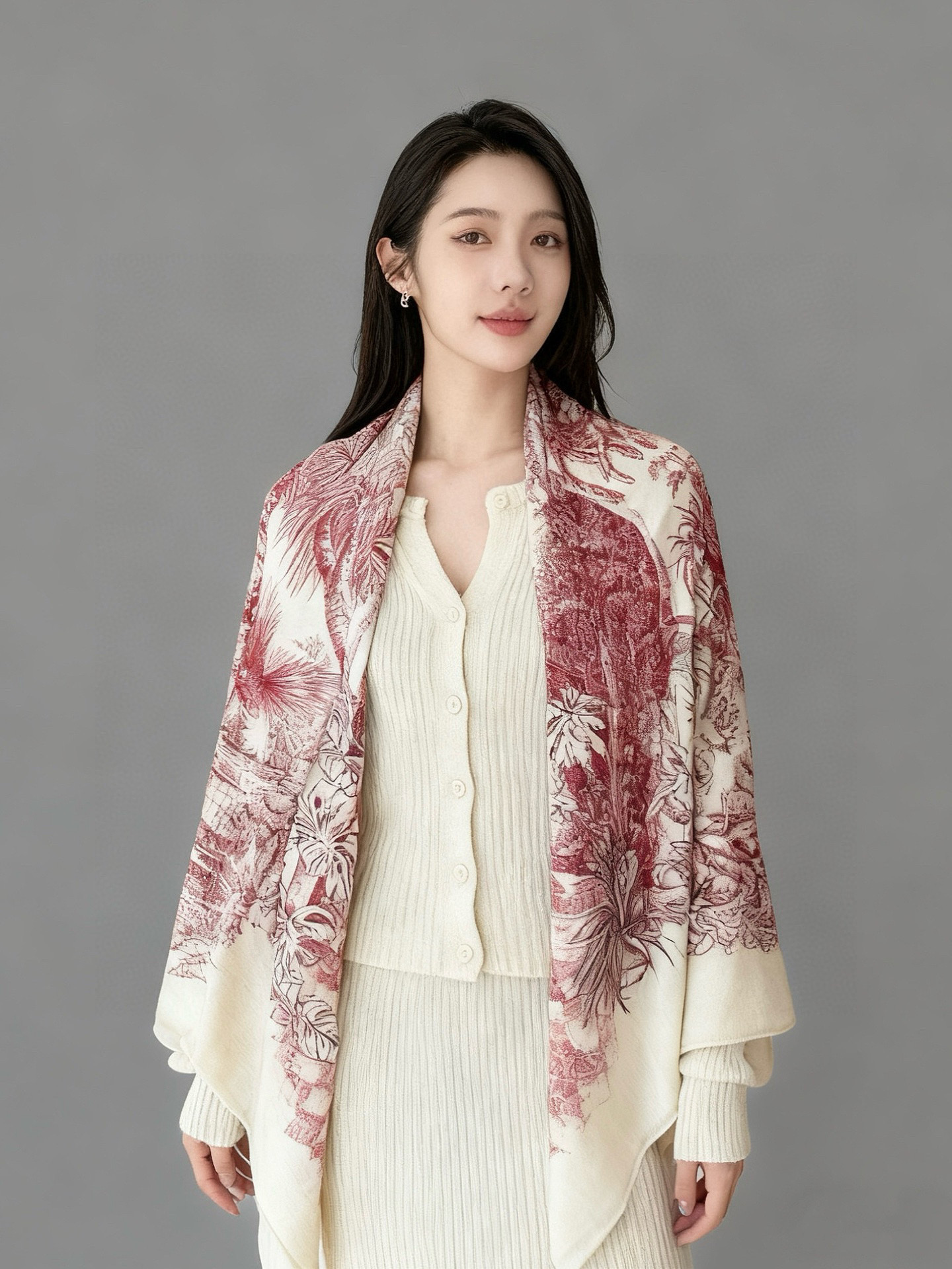 重磅推荐的140顶级丝绒双面异色披肩《回归自然》 披肩尺寸：140*140方巾 70%羊绒30%真丝这张