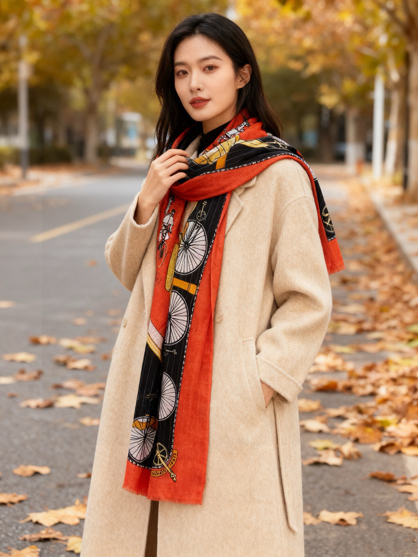 NO:602821,New cashmere scarf, you must be quick to get it. H family’s new [bicycle scarf], high-end, very popular, very few goods. Now I use it. It is very, very beautiful. The upper body effect is simply beautiful. The quality is perfect] The whole scarf gives people a big-name aura and is very delicate and beautiful. It is definitely a new model worth buying. Once you get the real thing, you will be glad that you are a woman. It is worth appreciating the perfect temperament and taste. Ditails preferred size 110*200cm  The ultimate cashmere high version scarf, high version scarf19860909羊绒新款 速度下手一定要快H家新款【自行车长巾】,高端 大爱 货极少 现在用极好真心美的让人非常非常心动 上身效果简直美翻了 品质非常完美】整个围巾给人大牌气场的同时又非常精致秀丽绝对值得入手的新款 实物一拿到就会庆幸自己是女人的绝美好货 值得品鉴完美气质品味Ditails首选尺寸110*200cm 顶极羊绒高版本围巾,高版本围巾,scarf