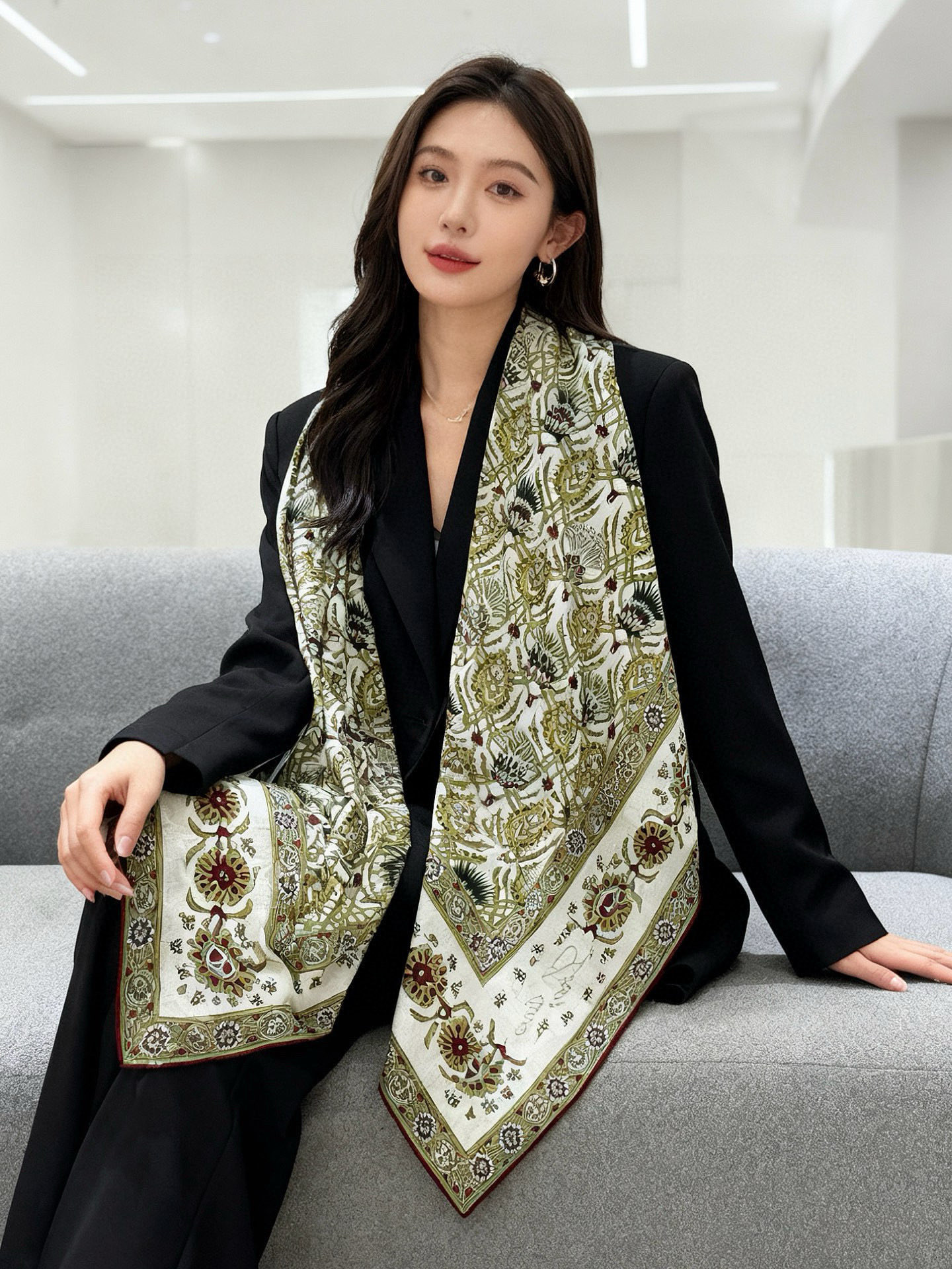 💟2025年 ETRo 秋冬抢先 上新💞【双面同色丝绒方巾】手工卷边山羊绒和真丝混纺披肩（70%山羊绒，