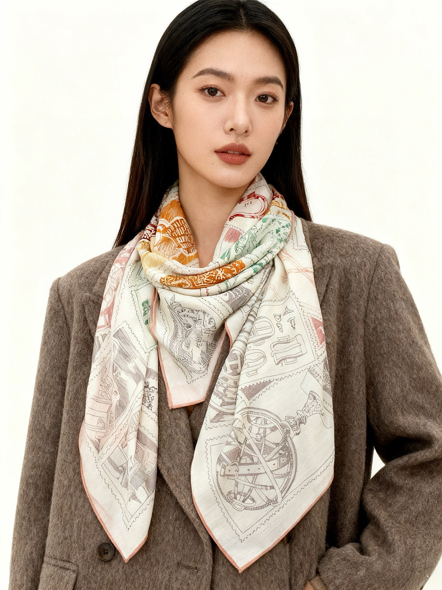 NO:602803,Be the first to arrive in the autumn and winter of 2025 [double-sided silk wool square scarf of the same color] hand-rolled cashmere and silk blended shawl (70% cashmere, 30% mulberry silk). This shawl is made of classic cashmere and silk blended fabric, soft and light, easy to wear. A must-have for air-conditioned rooms!  Ideal for colder days or cooler evenings. Dimensions 140x 140 cm | Due to the hand-rolled edges of this shawl, the dimensions may vary slightly from those shown. High version scarf, high version scarf, real silk, shawls198609092025年秋冬抢先 上新【双面同色丝毛 绒方巾】手工卷边山羊绒和真丝混纺披肩（70山羊绒,30桑蚕丝） 这款披肩采用经典山羊绒和真丝混纺面料,柔软轻盈,佩戴方便.空调房必备！寒冷时分或微凉夜间的理想之选. 尺寸140x 140厘米 | 由于这款披肩采用手工卷边,与标示的尺寸或会略有不同高版本围巾,高版本围巾,real silk,shawls,scarf