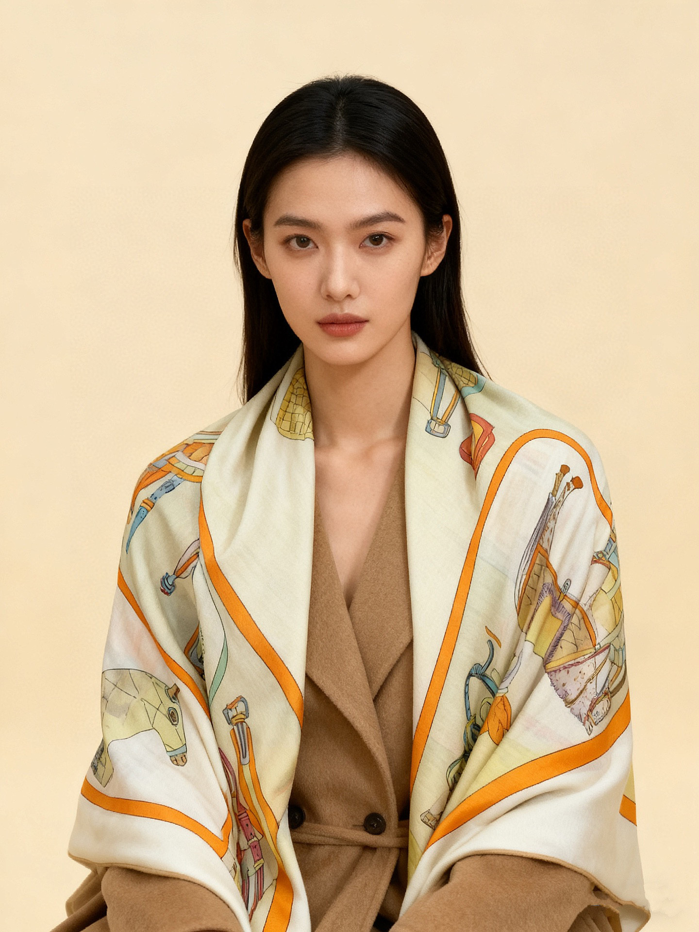 💟Gucci~140双面丝绒披肩马鞍细节和骑马图案以精致色调匠心呈献，意在向品牌与马术世界的深厚渊源致敬