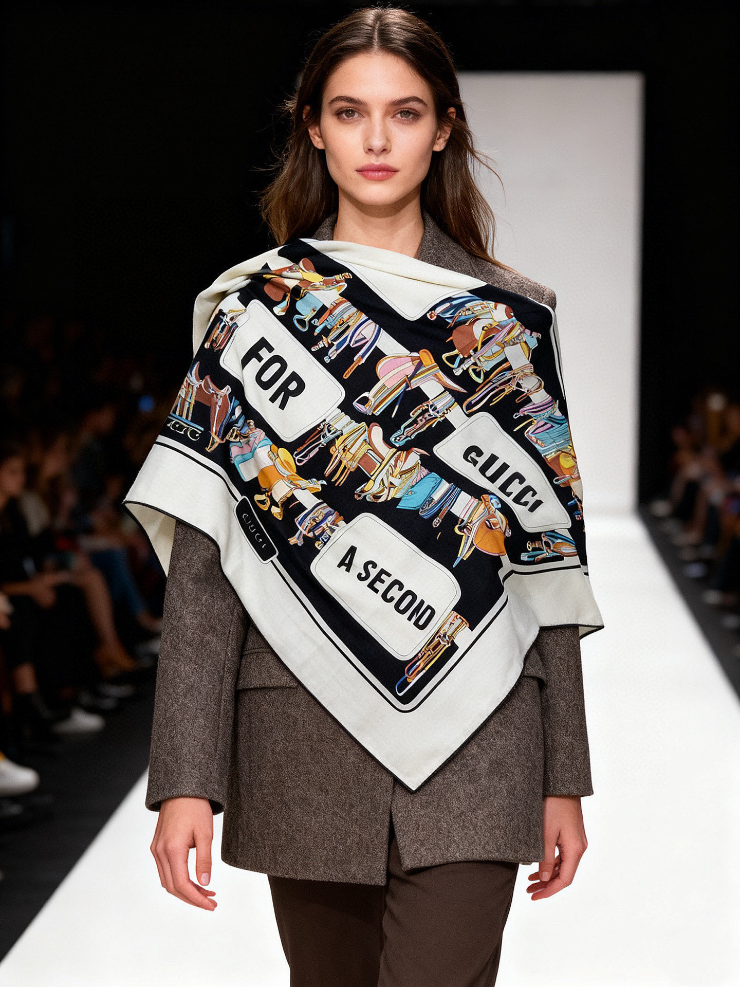 💟Gucci~140双面丝绒披肩马鞍细节和骑马图案以精致色调匠心呈献，意在向品牌与马术世界的深厚渊源致敬