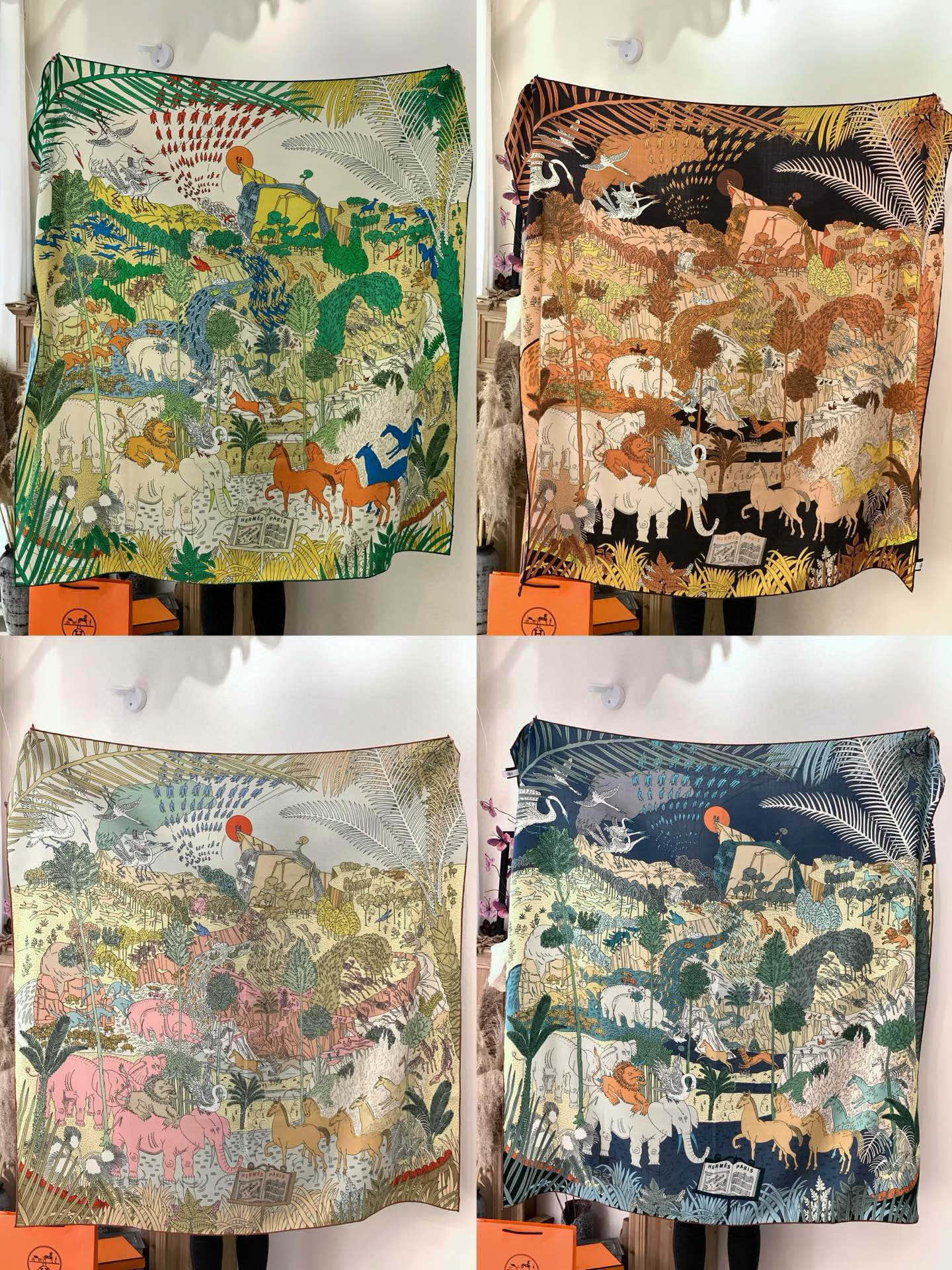 爱马仕～秋冬搭配利器❗️顶级双面同色真丝羊绒披肩！！1条等于2条】点睛精彩，图案和配色都超级喜欢，又一款