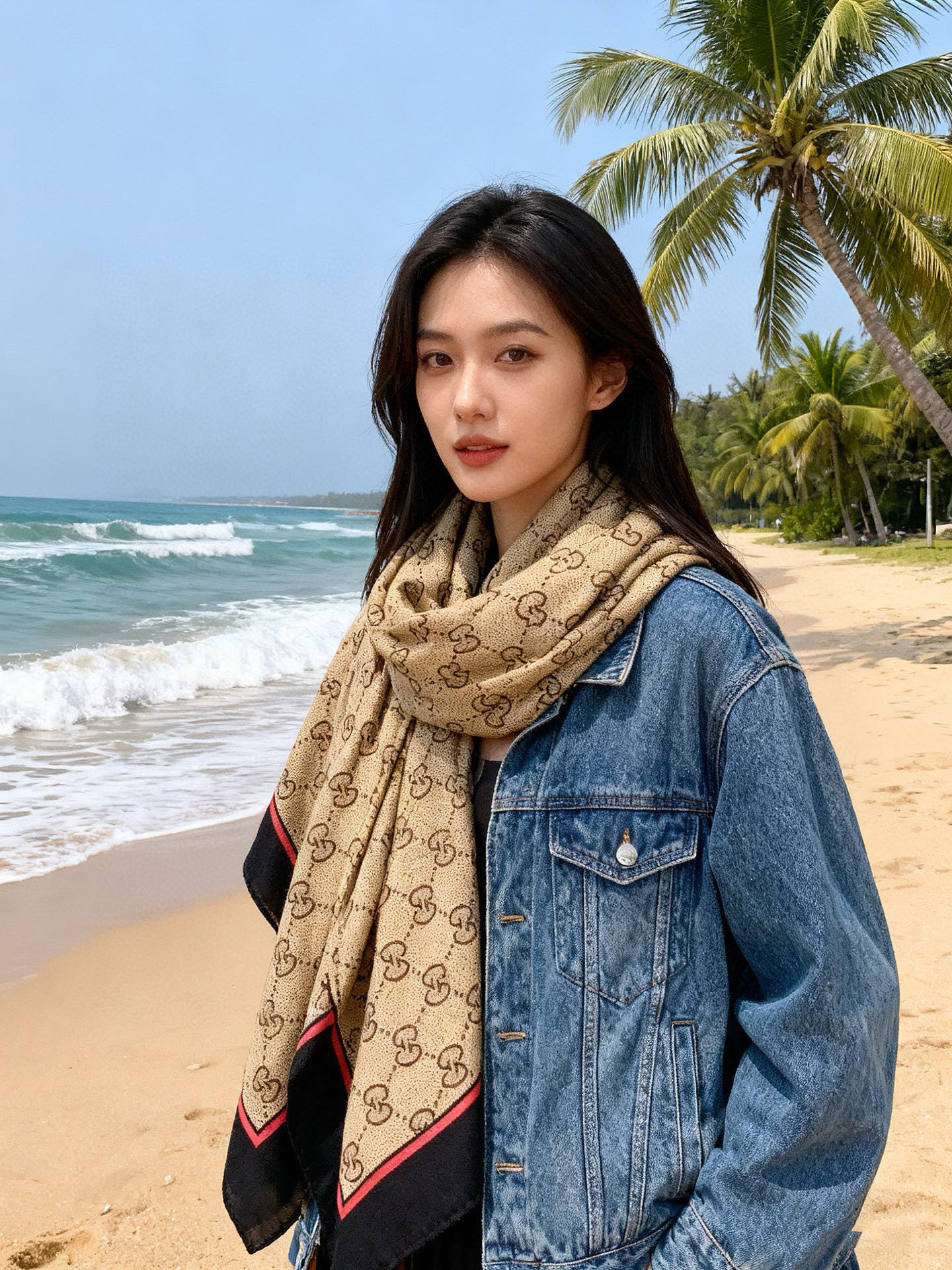 Gucci~140双面丝绒披肩马衔扣细节和GG图案以精致色调匠心呈献，意在向品牌与马术世界的深厚渊源致敬