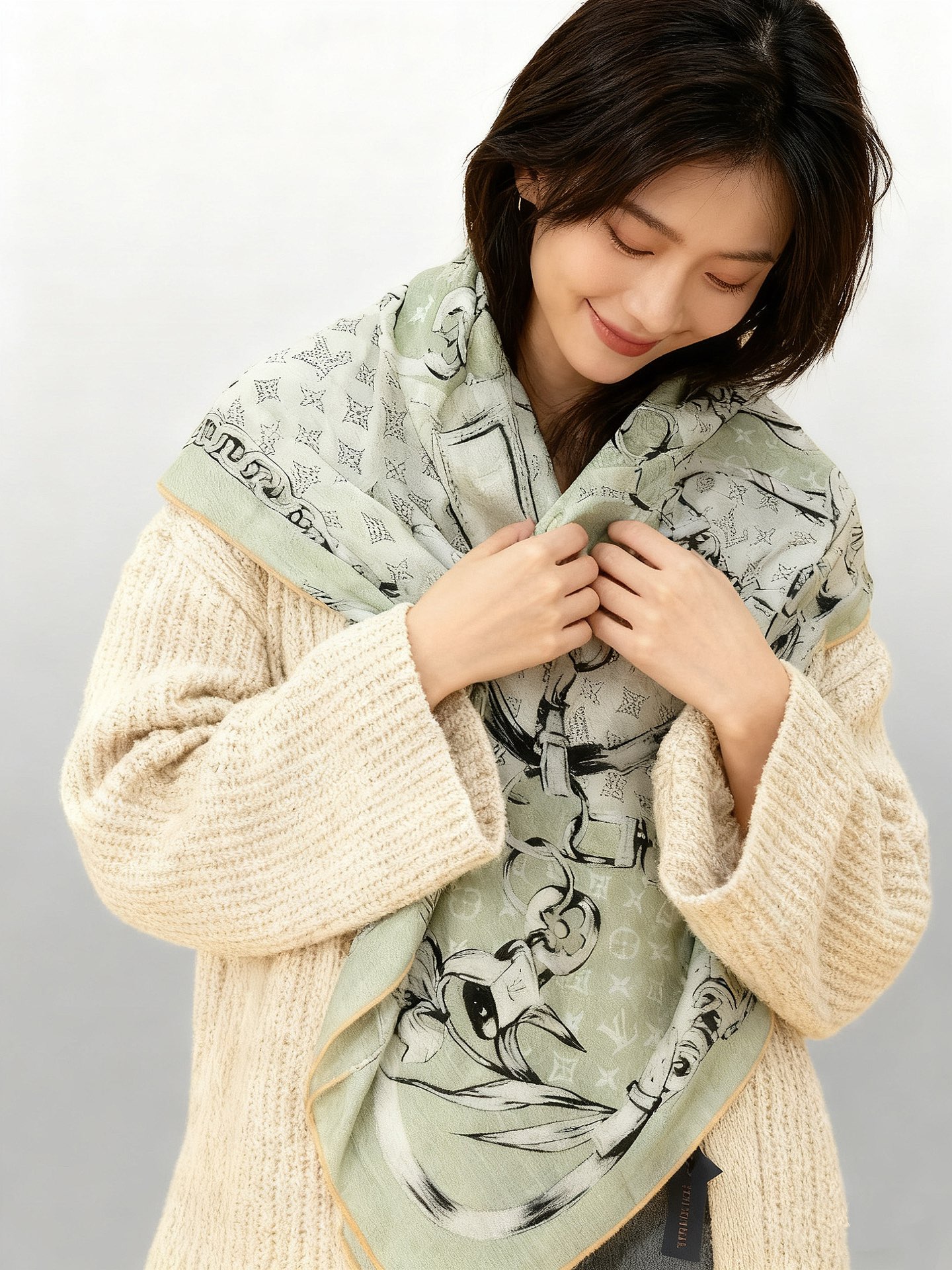 LV x TM 140披肩【140顶级丝绒双面同色披肩】本款LVxTMMonogram Multicol