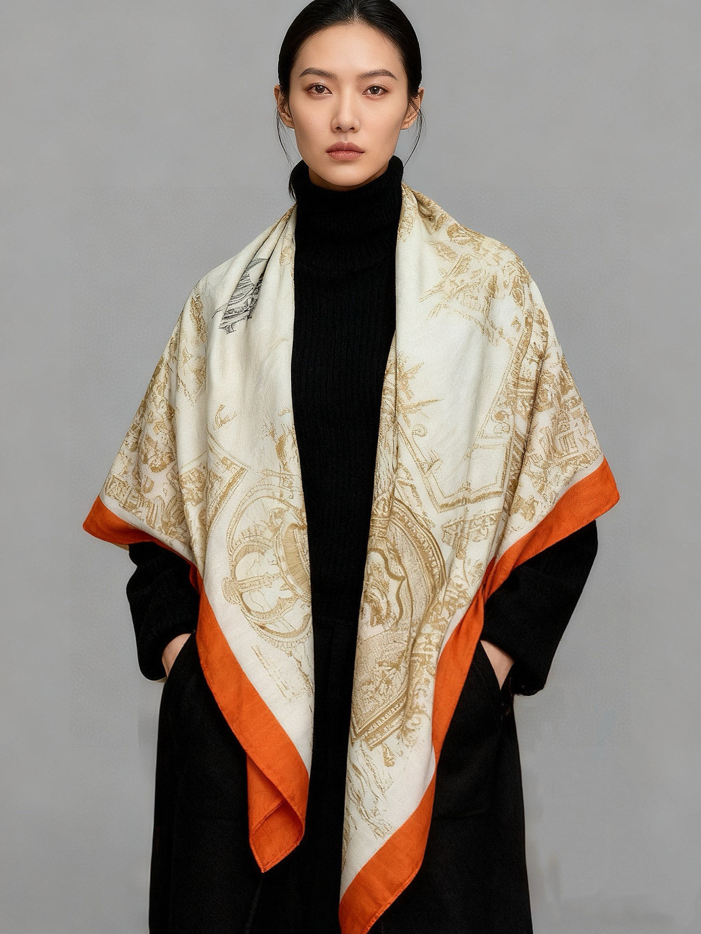 【140顶级丝羊绒双面同色披肩『骏马之城』！！超级气质！！】不仅美有其表，更有好品质与好细节的出彩内质！