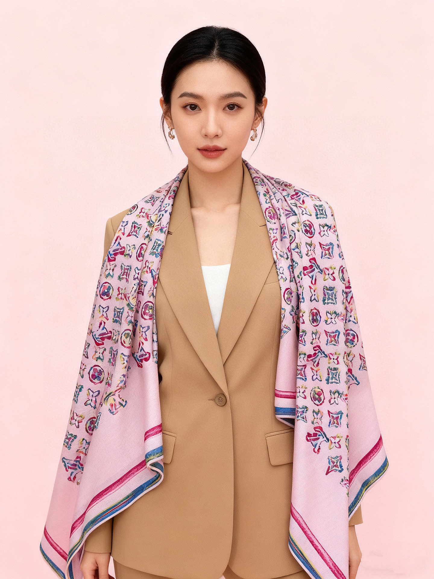 LV x TM 140披肩【140顶级丝绒双面同色披肩】本款LVxTMMonogram Multicol