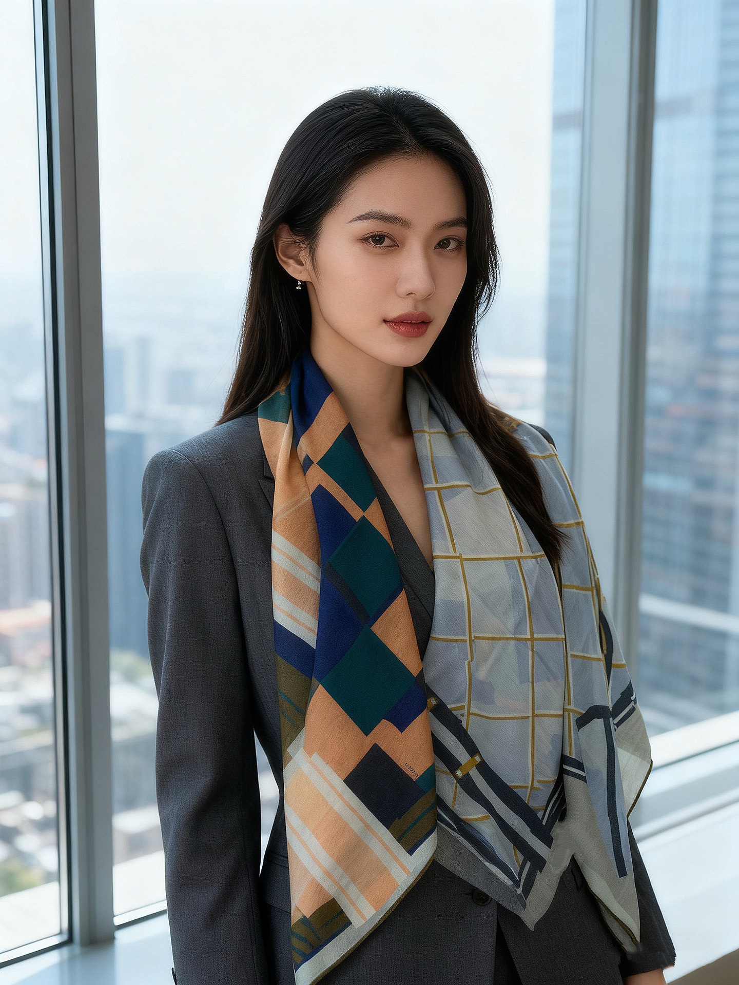 爱马仕“格纹马面罩” 140丝绒双面同色披肩手工卷边丝绒方巾（30%桑蚕丝70%羊绒）这款经典单品展现强