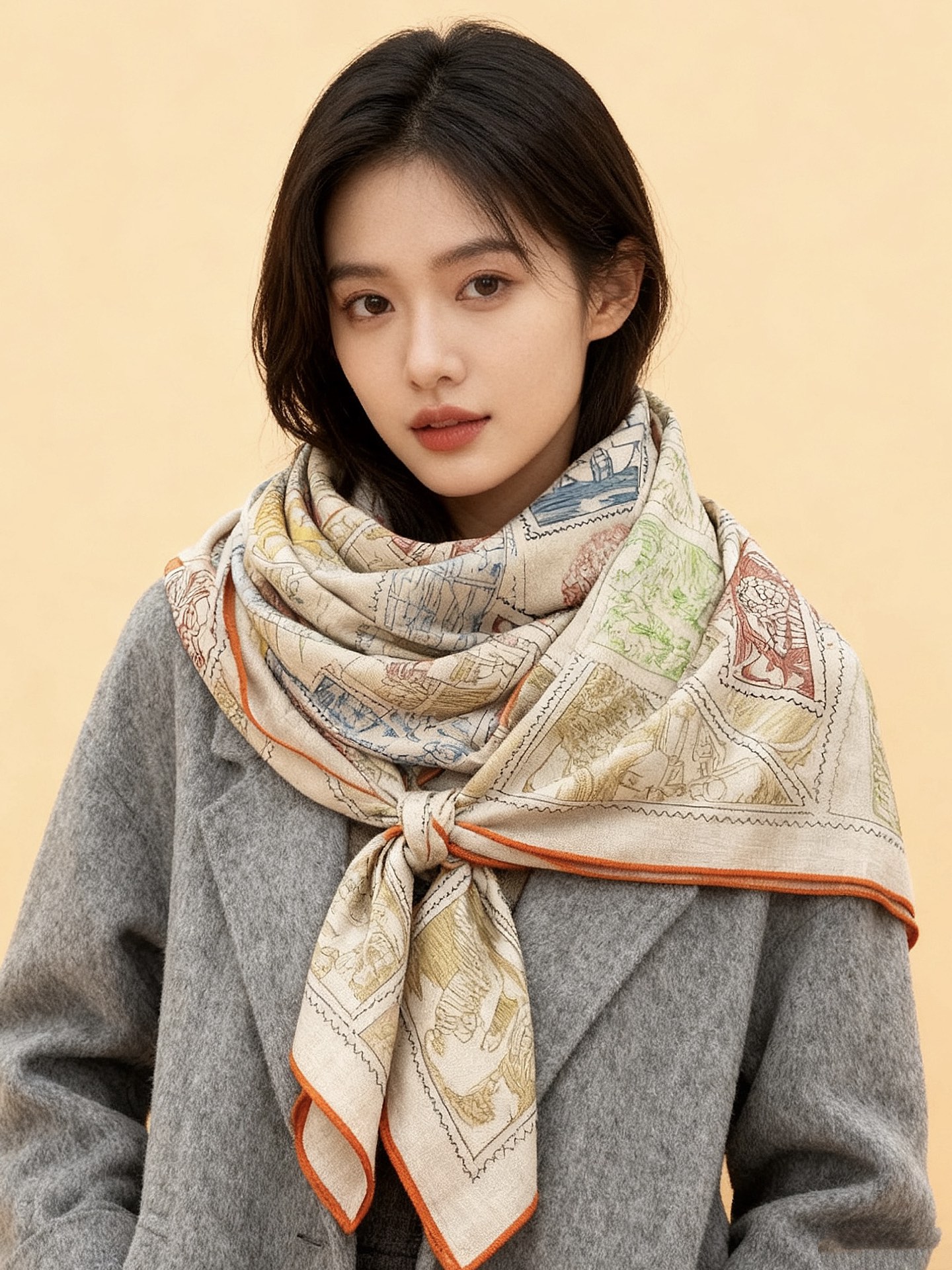 💟2025年秋冬抢先 上新💞【双面同色丝绒方巾】手工卷边山羊绒和真丝混纺披肩（70%山羊绒，30%桑蚕丝