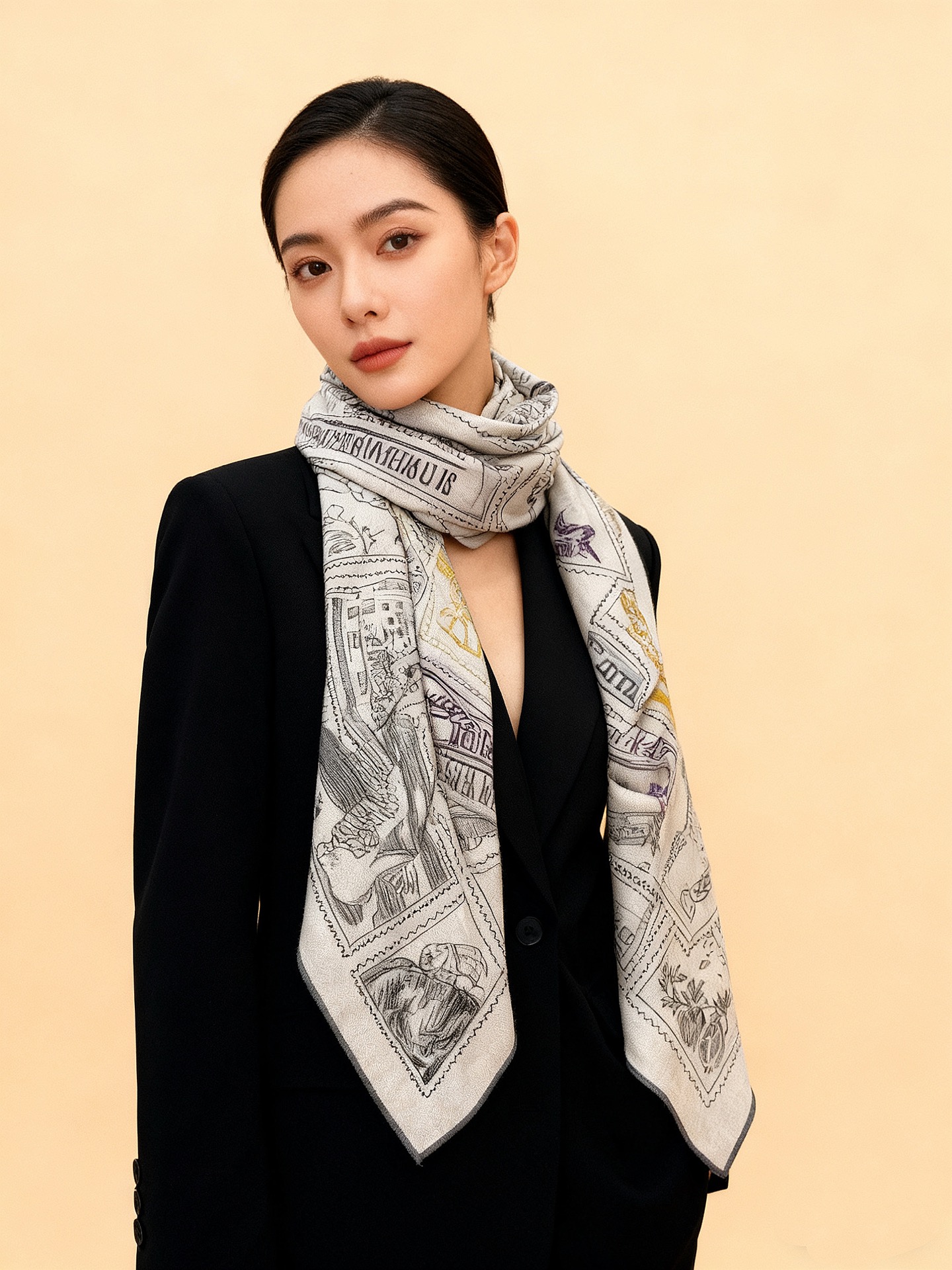 💟2025年秋冬抢先 上新💞【双面同色丝绒方巾】手工卷边山羊绒和真丝混纺披肩（70%山羊绒，30%桑蚕丝