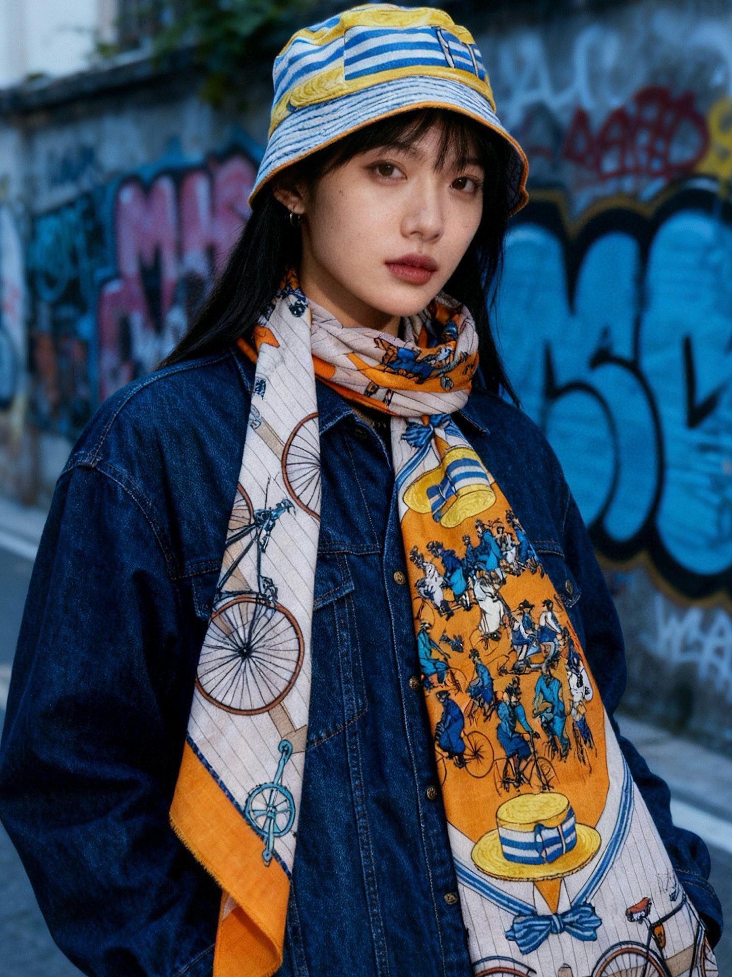 P195 羊绒新款 🆕🆕🌈💫速度‼️下手一定要快‼️H家新款【自行车长巾】，高端 大爱 货极少 现在用极好‼️真心美的让人非常非常心动 上身效果简直美翻了 品质非常完美👍‼️ 】整个围巾给人大牌气场的同时又非常精致秀丽💟绝对值得入手的新款💟‼️ 实物一拿到就会庆幸自己是女人的绝美好货😂 值得品鉴‼️完美气质品味Ditails首选👍🌟尺寸：110*200cm 100%顶极羊绒👑