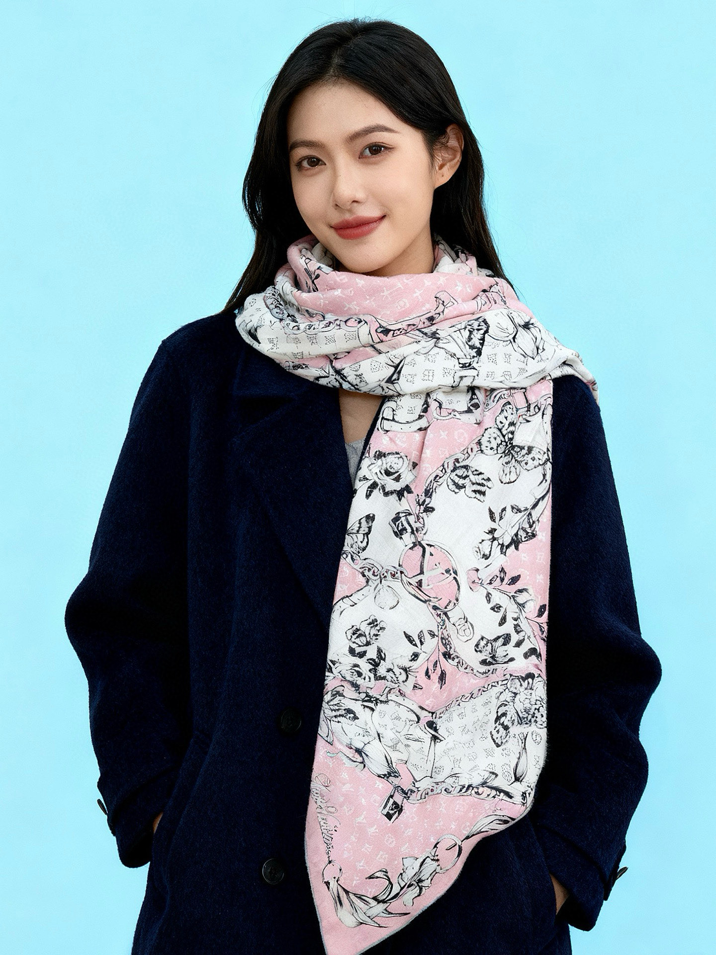 LV x TM 140披肩【140顶级丝绒双面同色披肩】本款LVxTMMonogram Multicol