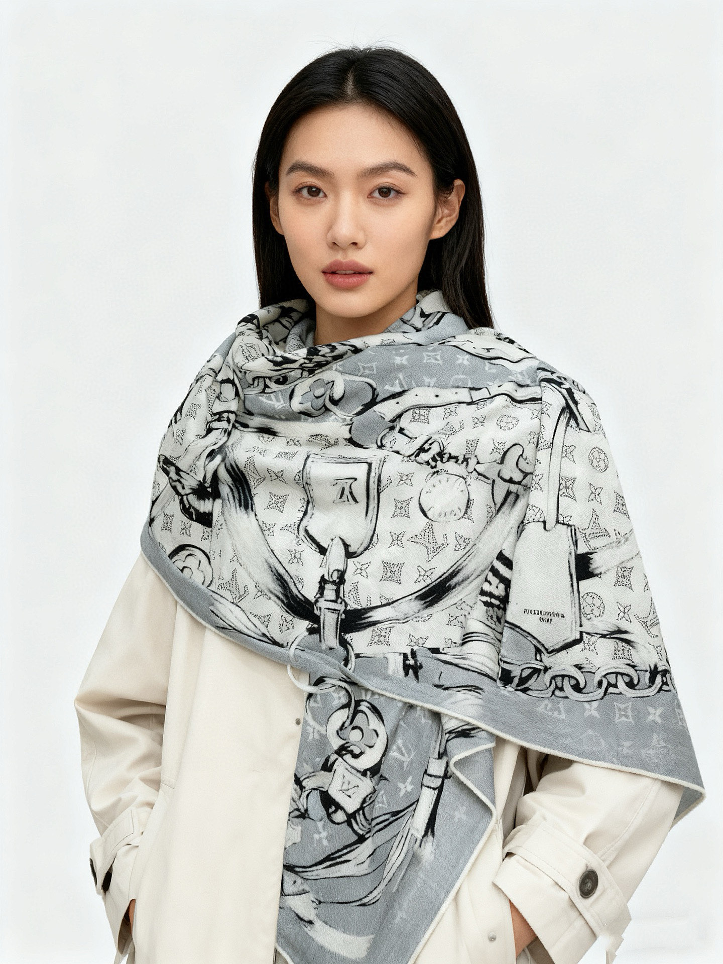 LV x TM 140披肩【140顶级丝绒双面同色披肩】本款LVxTMMonogram Multicol