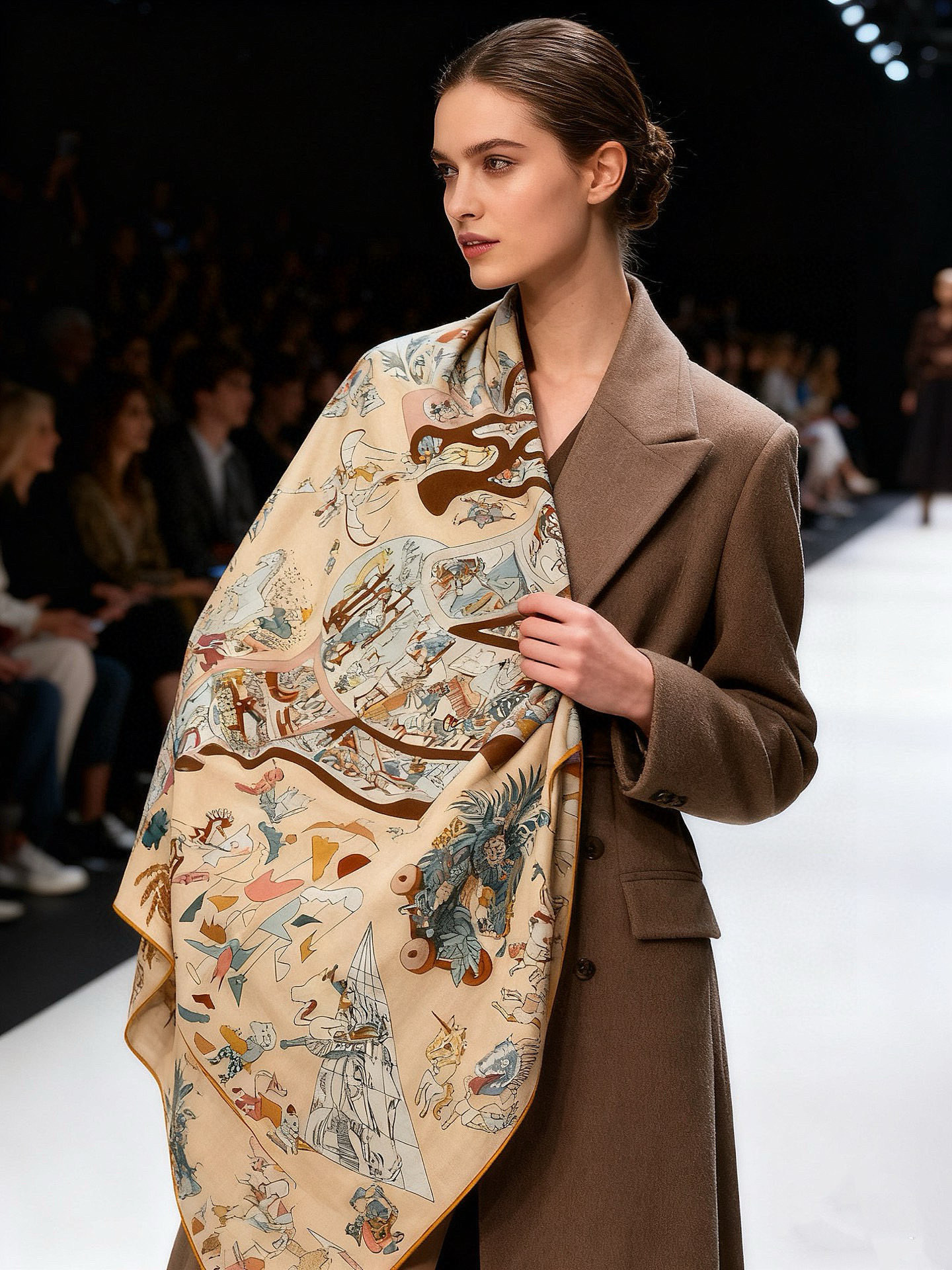 “马术学院”140双面同色丝绒披肩～Hermes 手工卷边丝绒方巾（30%桑蚕丝70%羊绒）这款爱马仕的