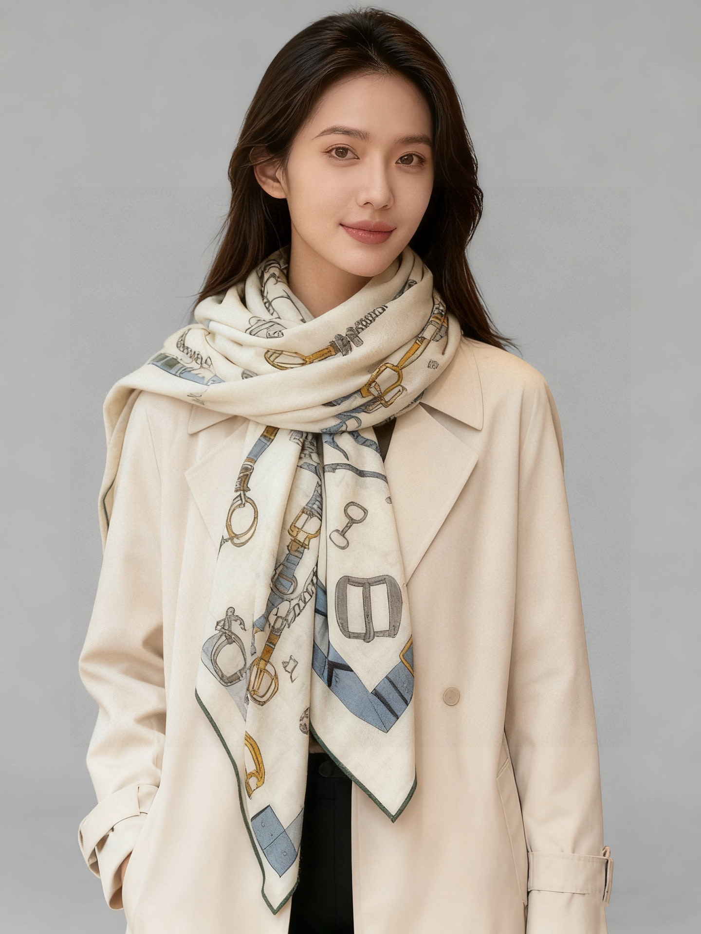 羊绒新款🆕👏👏买了都说好看‼️推荐💕爱马仕双面同色羊绒方巾【跃动的马儿双面同色140】，顶级工艺超值‼️