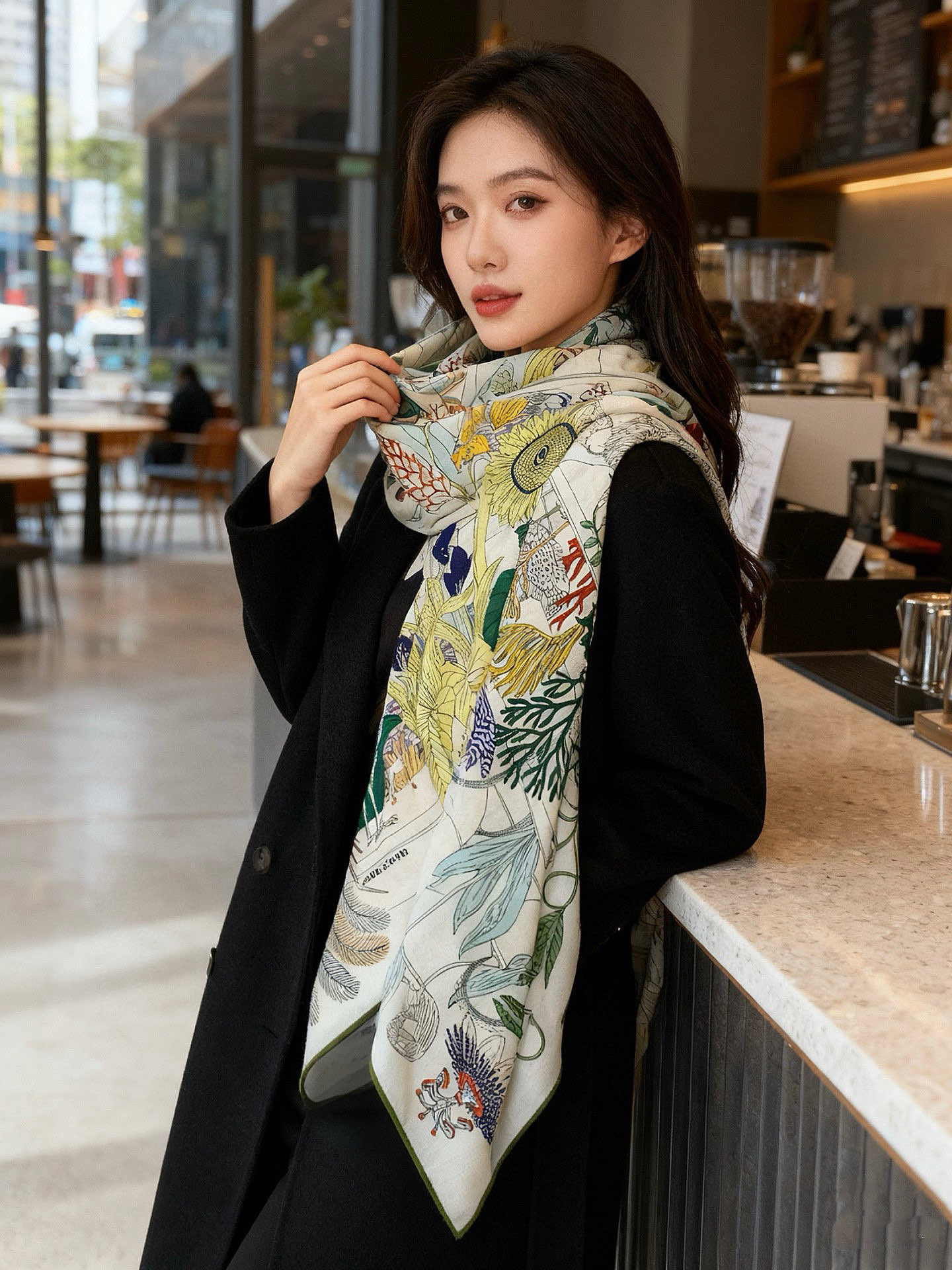 羊绒新款🆕👏买了都说好看‼️推荐💕爱马仕双面同色羊绒方巾，【奇珍乐园双面同色140】顶级工艺超值‼️爱马