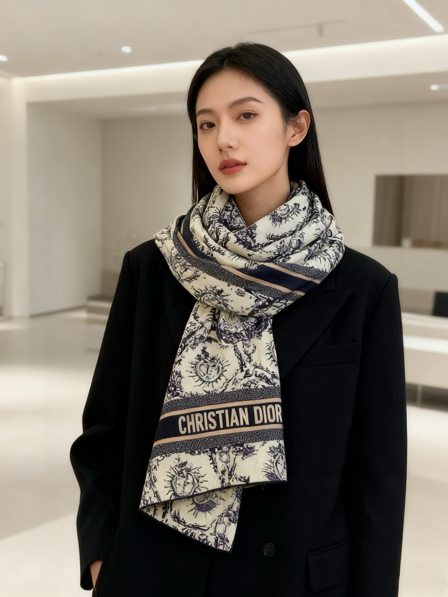 Dior 140丝绒双面同色印花披肩这款 Dior 丝绒披肩以彼得罗•鲁福（Pietro Ruffo）设