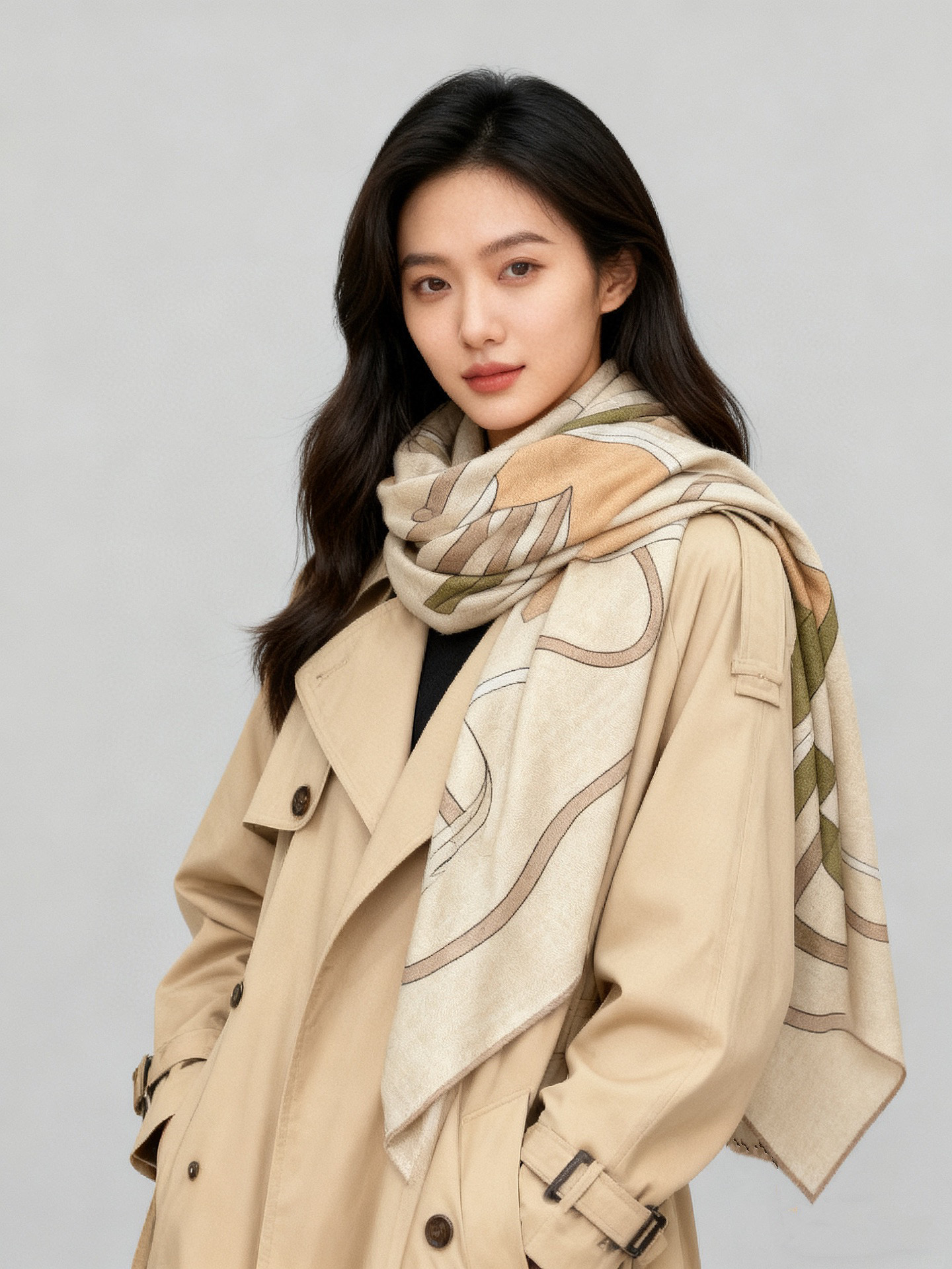 💟2025年早秋上新💞【双面同色丝绒方巾】手工卷边山羊绒和真丝混纺披肩（70%山羊绒，30%桑蚕丝）这款