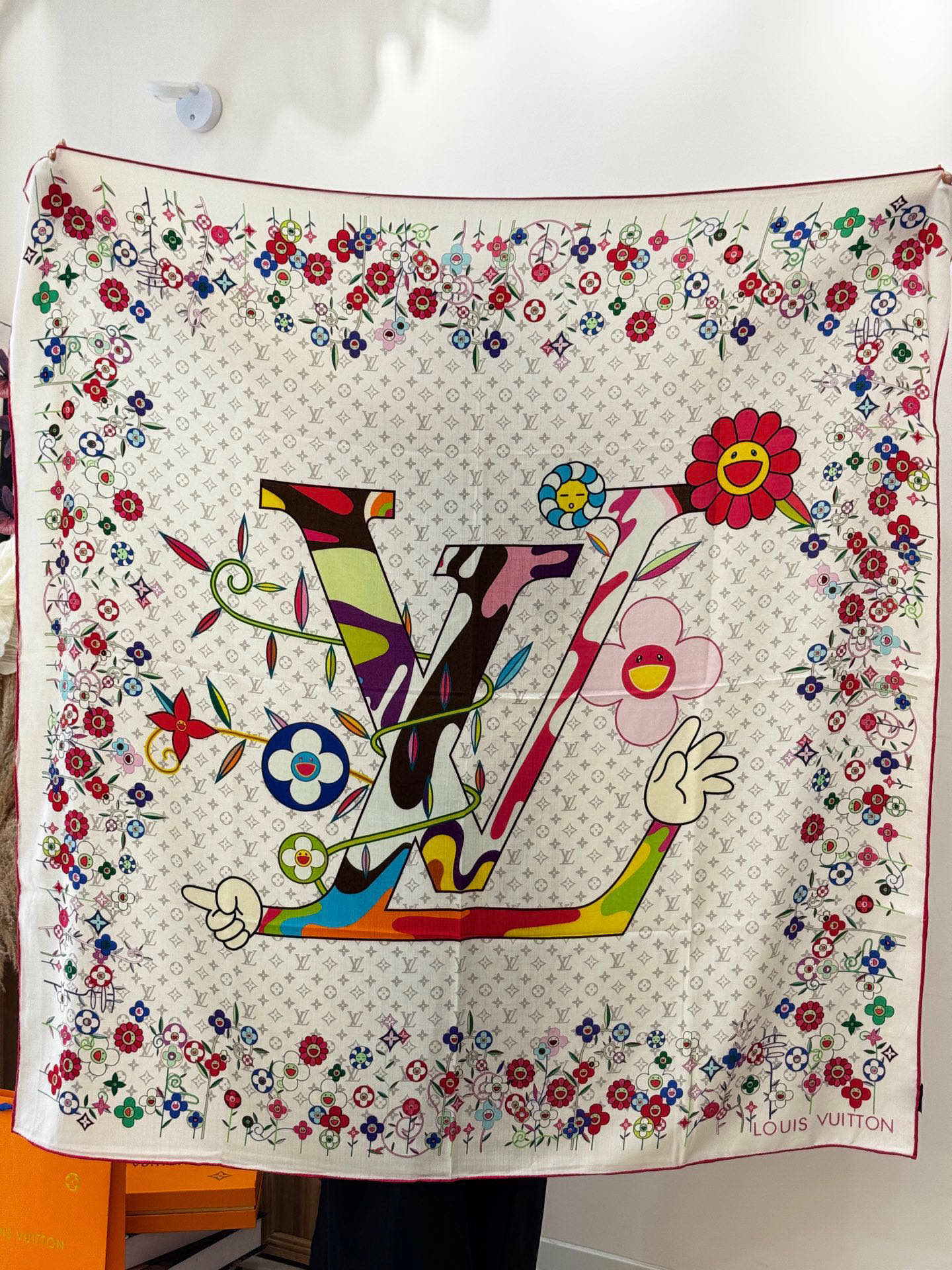 LV x TM SUPERFLAT FLOWERS 140 披肩【140顶级丝绒双面同色印花】LV x 