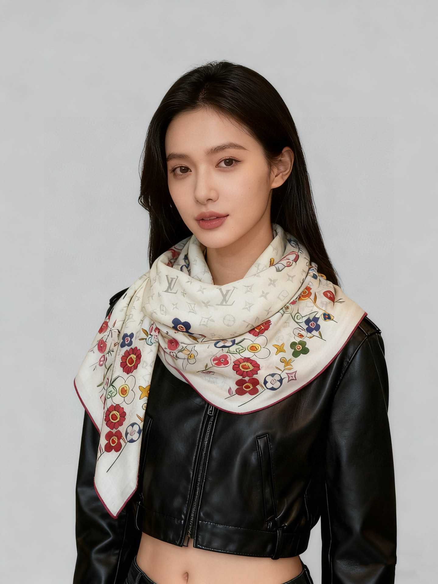 NO:603440,LV x TM SUPERFLAT FLOWERS 140 shawl [140 top velvet double-sided same-color printing] LV x TM Monogram Superflat Flowers square scarf is from the collaboration series presented by Louis Vuitton and Takashi Murakami. It depicts the Monogram pattern background on the soft mulberry silk, and then pays tribute to the artist's 'super flat' style with smart floral edges. The square structure and wide size are suitable for creating various shapes. 135 x 135 cm  (height19860909LV x TM SUPERFLAT FLOWERS 140 披肩【140顶级丝绒双面同色印花】 LV x TM Monogram Superflat Flowers 方巾出自路易威登与村上隆携手呈现的合作系列,为柔软桑蚕丝全幅描绘 Monogram 图案背景,再以灵动花卉边缘致意艺术家的“超扁平”风格.方正构型和宽幅尺寸适宜塑造各式造型. 135 x 135 厘米 (高 x 长度) 30桑蚕丝70羊绒 “超扁平”花卉印花 全幅 Monogram 喷墨印制 路易威登标识高版本围巾,高版本围巾,louis vuitton,louis vuitton,shawls,scarf