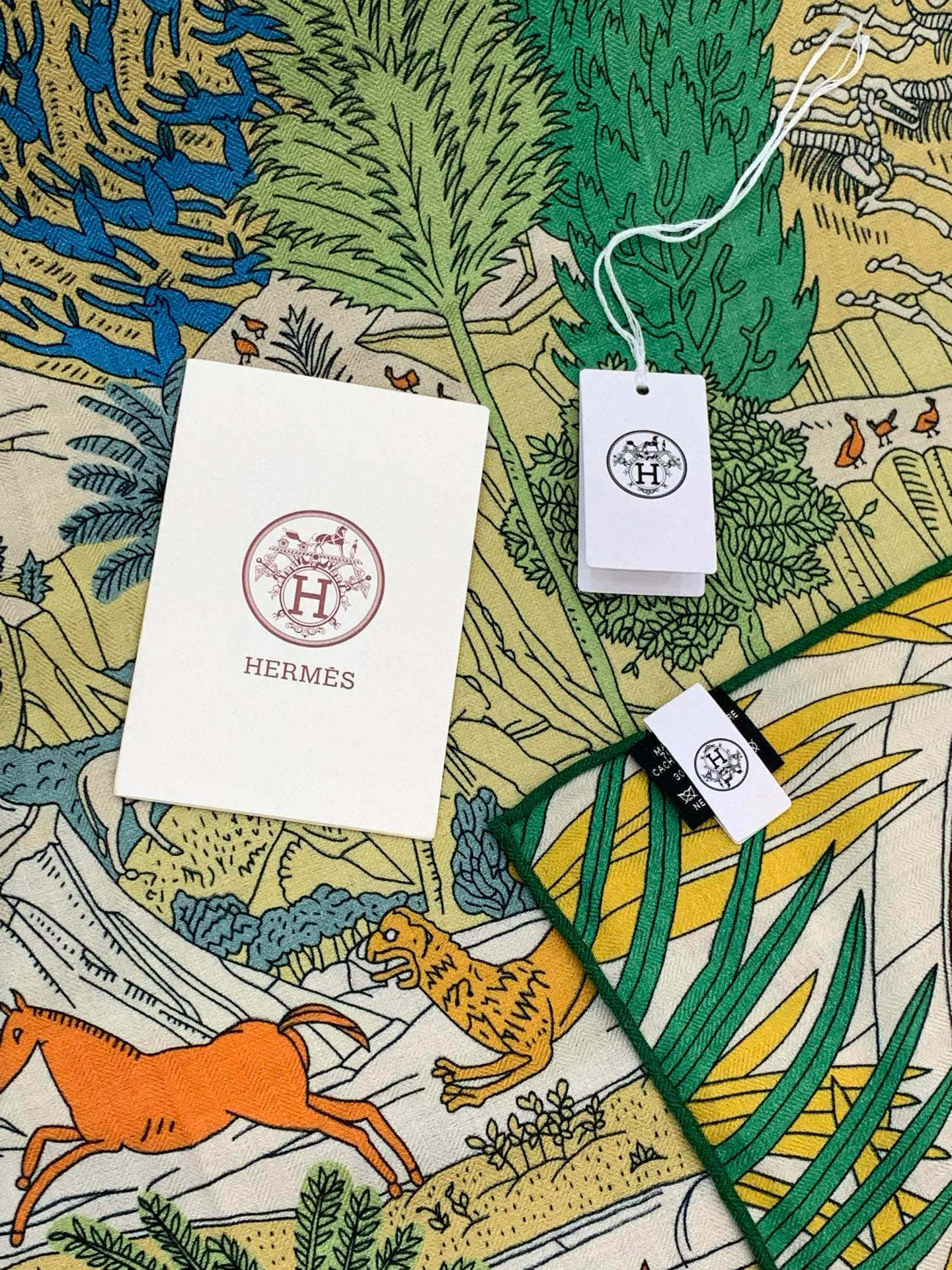 爱马仕～秋冬搭配利器❗️顶级双面同色真丝羊绒披肩！！1条等于2条】点睛精彩，图案和配色都超级喜欢，又一款