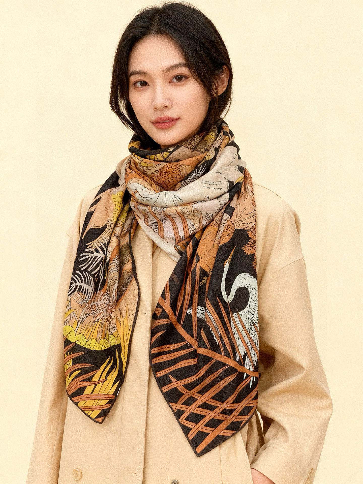 爱马仕～秋冬搭配利器❗️顶级双面同色真丝羊绒披肩！！1条等于2条】点睛精彩，图案和配色都超级喜欢，又一款