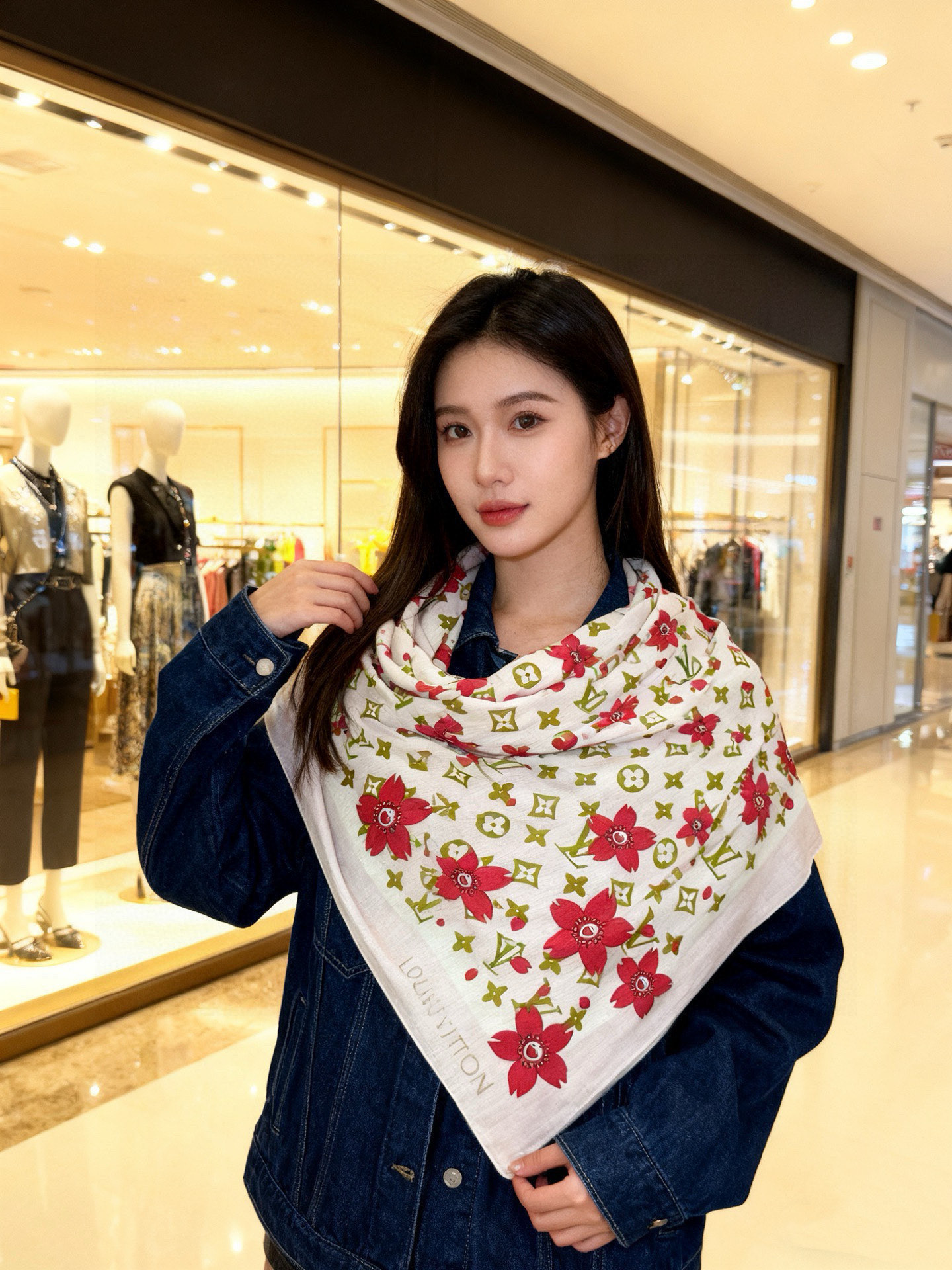 LV x TM MONOGRAM CHERRY BLOSSOM 【140顶级丝绒双面同色披肩】本款丝绒披