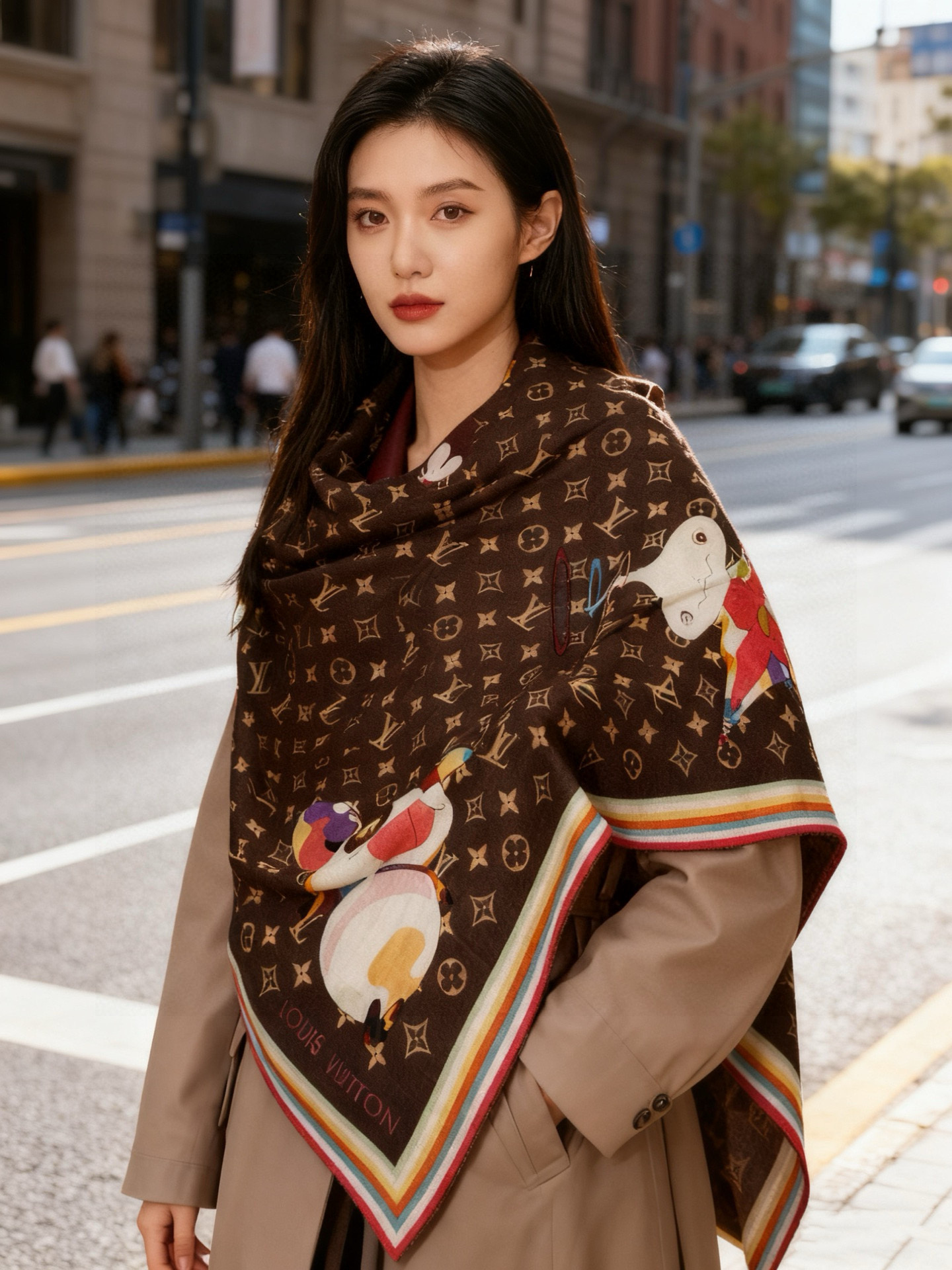 NO:603630,LV x TM SUPERFLAT 140 velvet square scarf [140 silk cashmere double-sided same color shawl] LV x TM Monogram Superflat Characters velvet square scarf is from the Louis Vuitton  Length) 30 mulberry silk 70 cashmere 'Super flat' image printing Full Monogram inkjet printing Louis Vuitton logo high version scarf, high version scarf, louis vuitton, louis vuitton, real silk, shawls19860909LV x TM SUPERFLAT 140丝绒方巾【140真丝羊绒双面同色披肩】 LV x TM Monogram Superflat Characters 丝绒方巾出自路易威登 x 村上隆合作系列,以全幅 Monogram 图案背景映衬艺术家笔下动漫风格的熊猫形象及其玩伴,搭配撞色边缘和路易威登标识.摩登设计可点亮各式造型. 135*135厘米 (高 x 长度) 30桑蚕丝70羊绒 “超扁平”形象印花 全幅 Monogram 喷墨印制 路易威登标识高版本围巾,高版本围巾,louis vuitton,louis vuitton,real silk,shawls,scarf