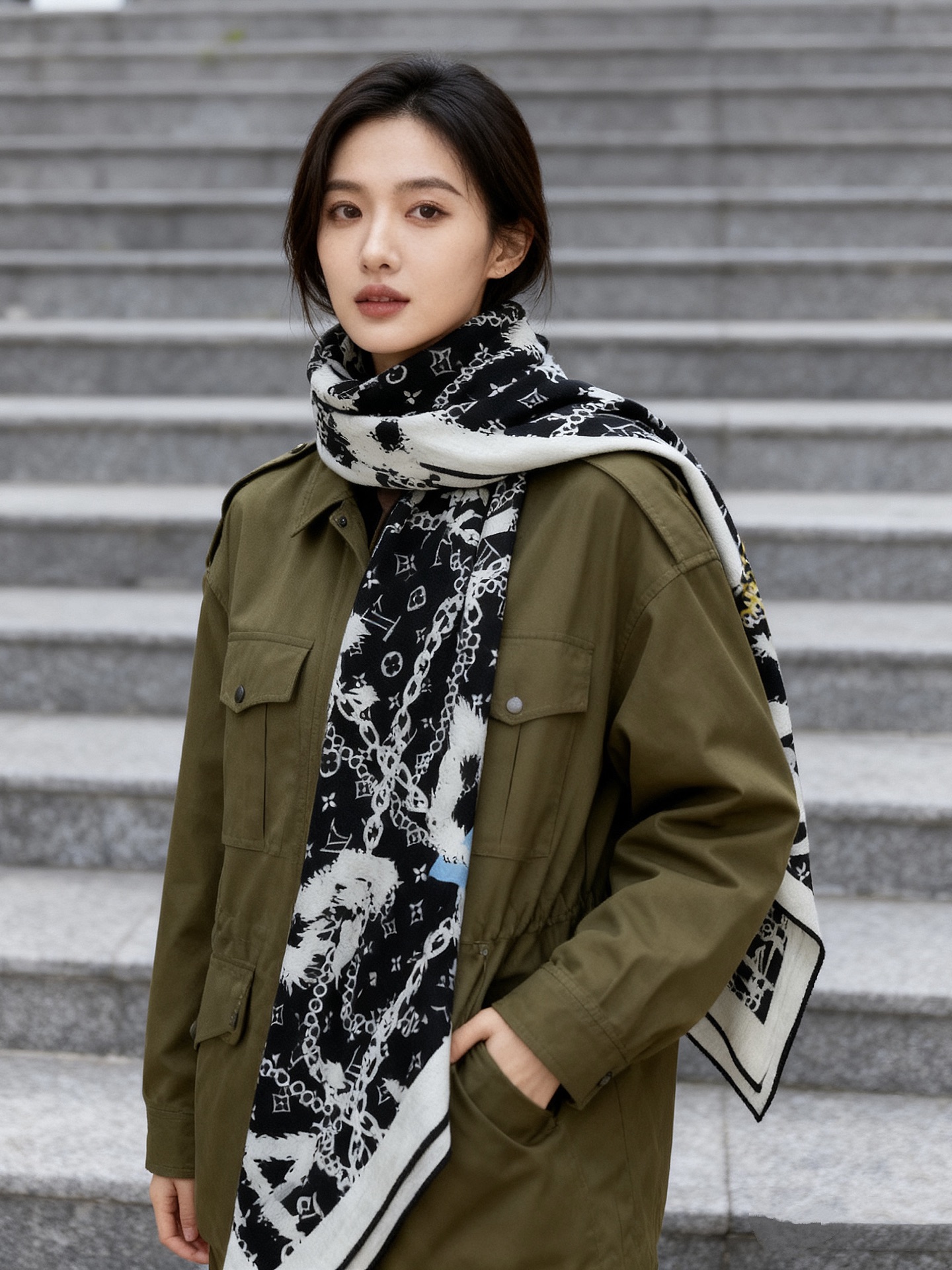 LV x TM 140披肩【140顶级丝绒双面同色披肩】本款LVxTMMonogram Multicol