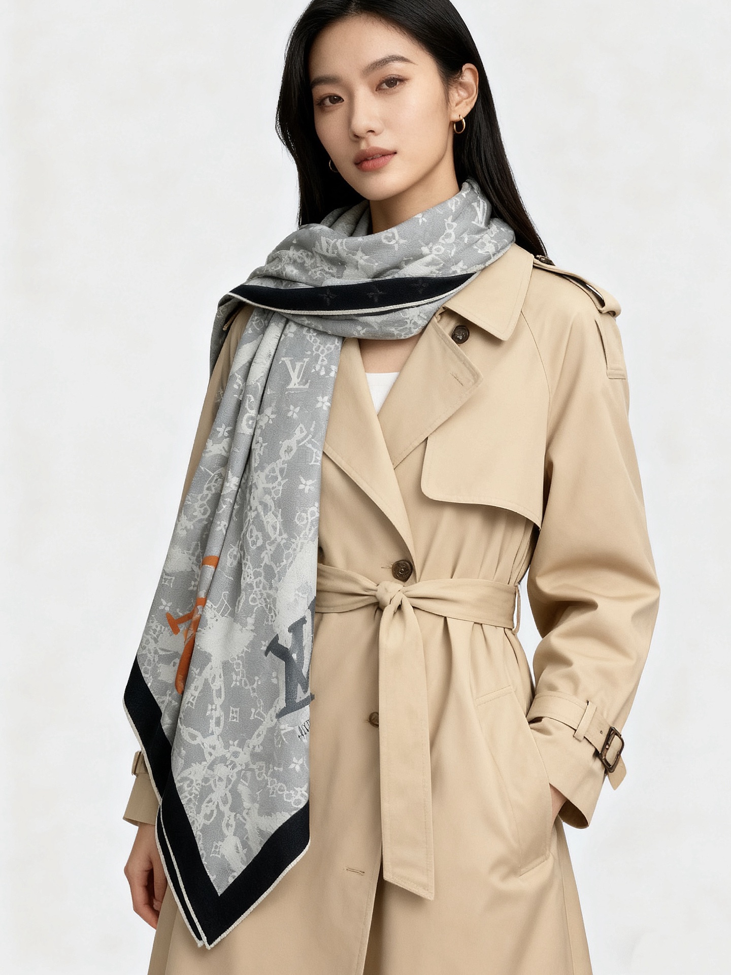 LV x TM 140披肩【140顶级丝绒双面同色披肩】本款LVxTMMonogram Multicol