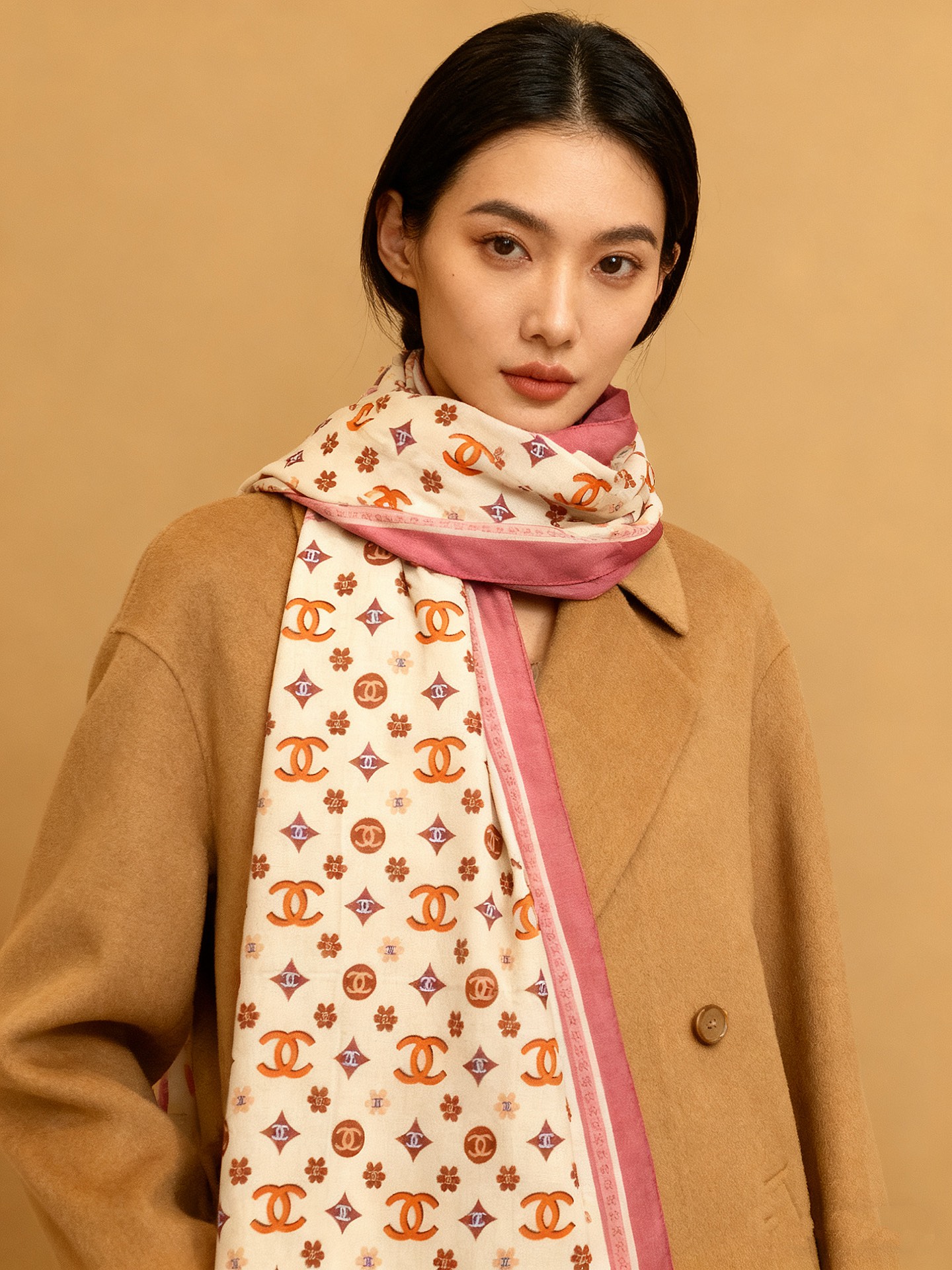 香奈儿上新❤️【Chanel】 经典茶花优雅Coco风，Chanel最新丝绒大方巾~气质到骨子里，香奶奶