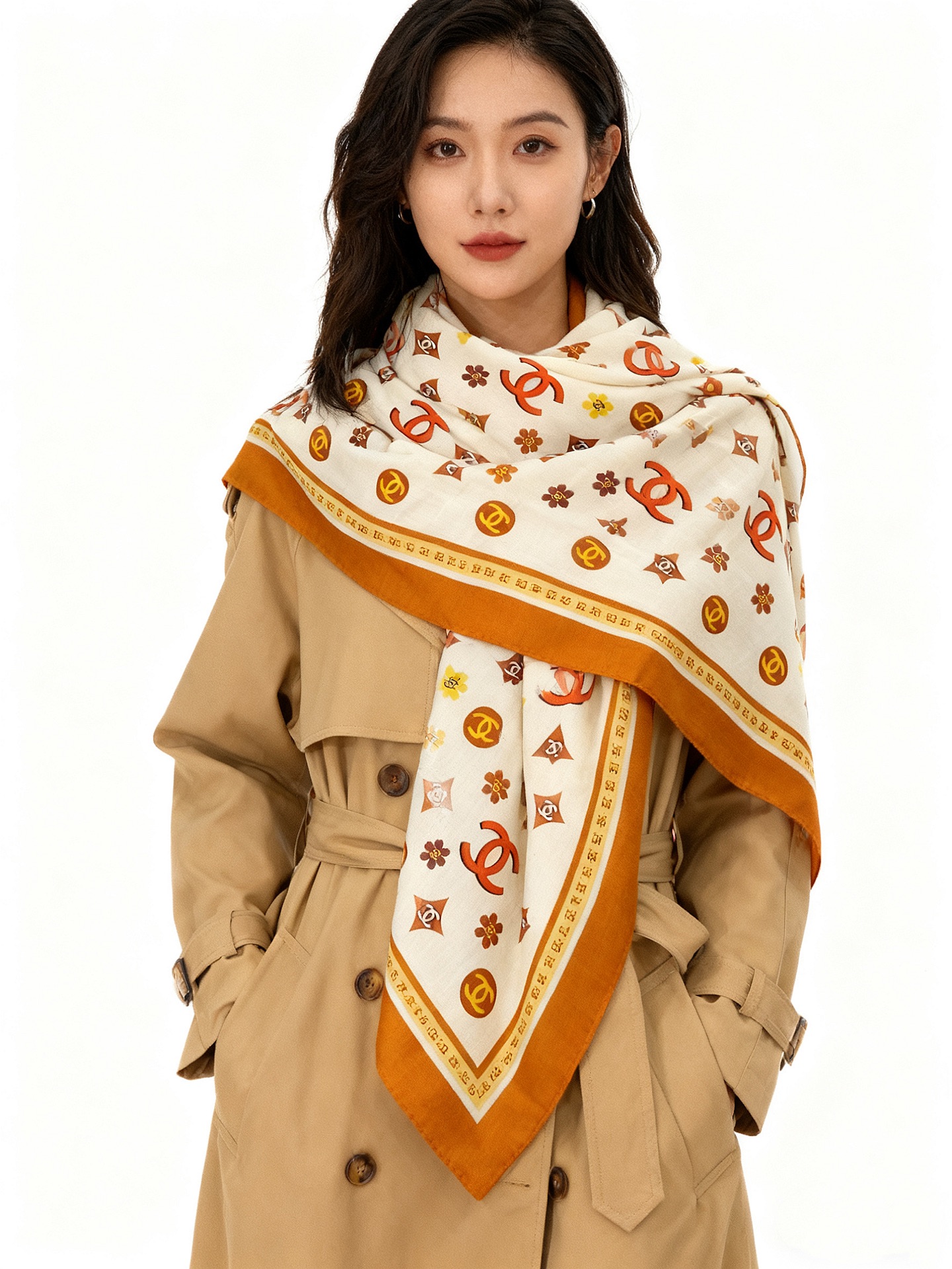 香奈儿上新❤️【Chanel】 经典茶花优雅Coco风，Chanel最新丝绒大方巾~气质到骨子里，香奶奶