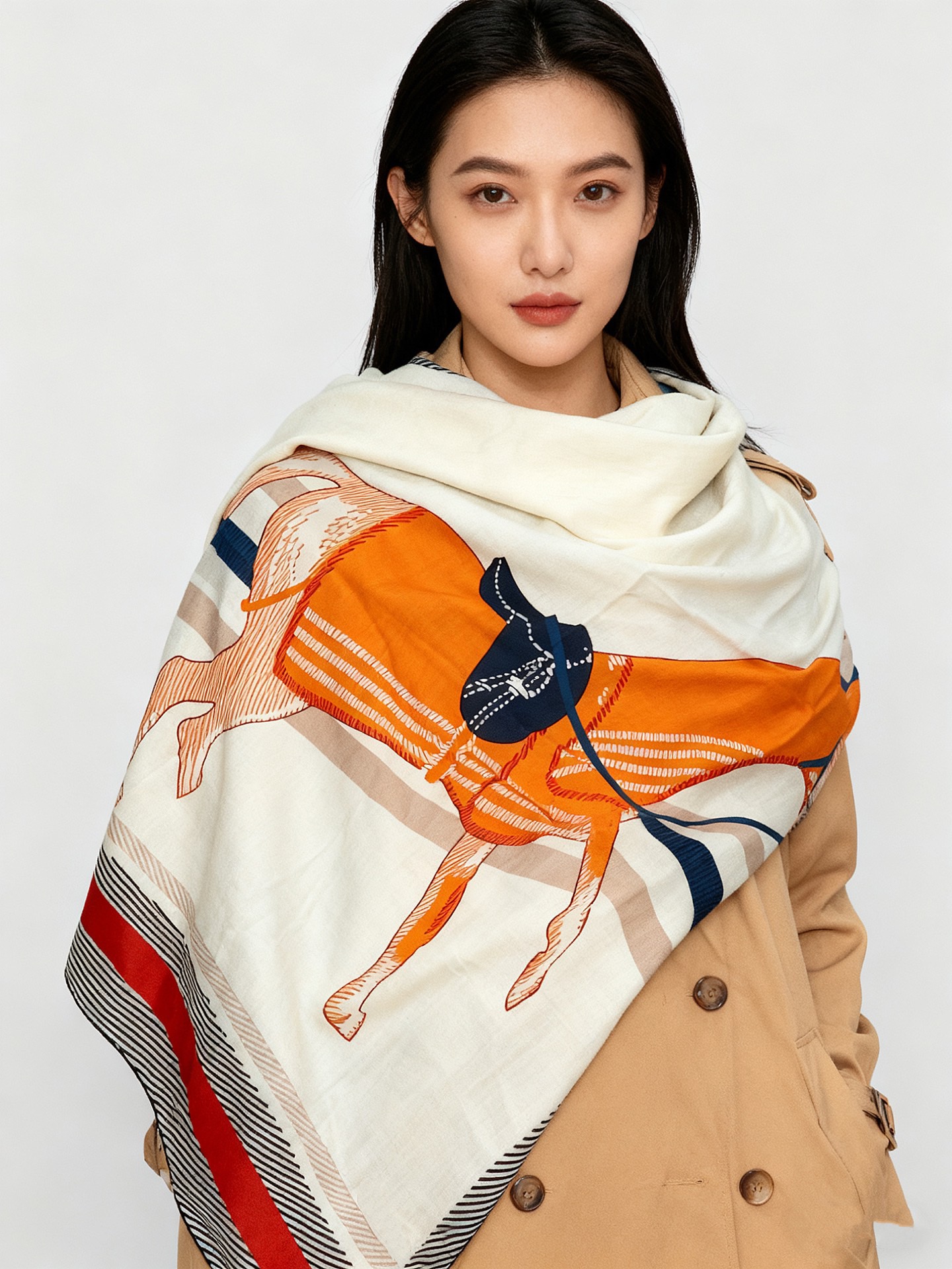 ✨✨【双面同色 丝毛款】H家羊绒新款 买了都说好看‼️推荐💕【骏马披挂 140】羊绒方巾‼️H家ZG爆款