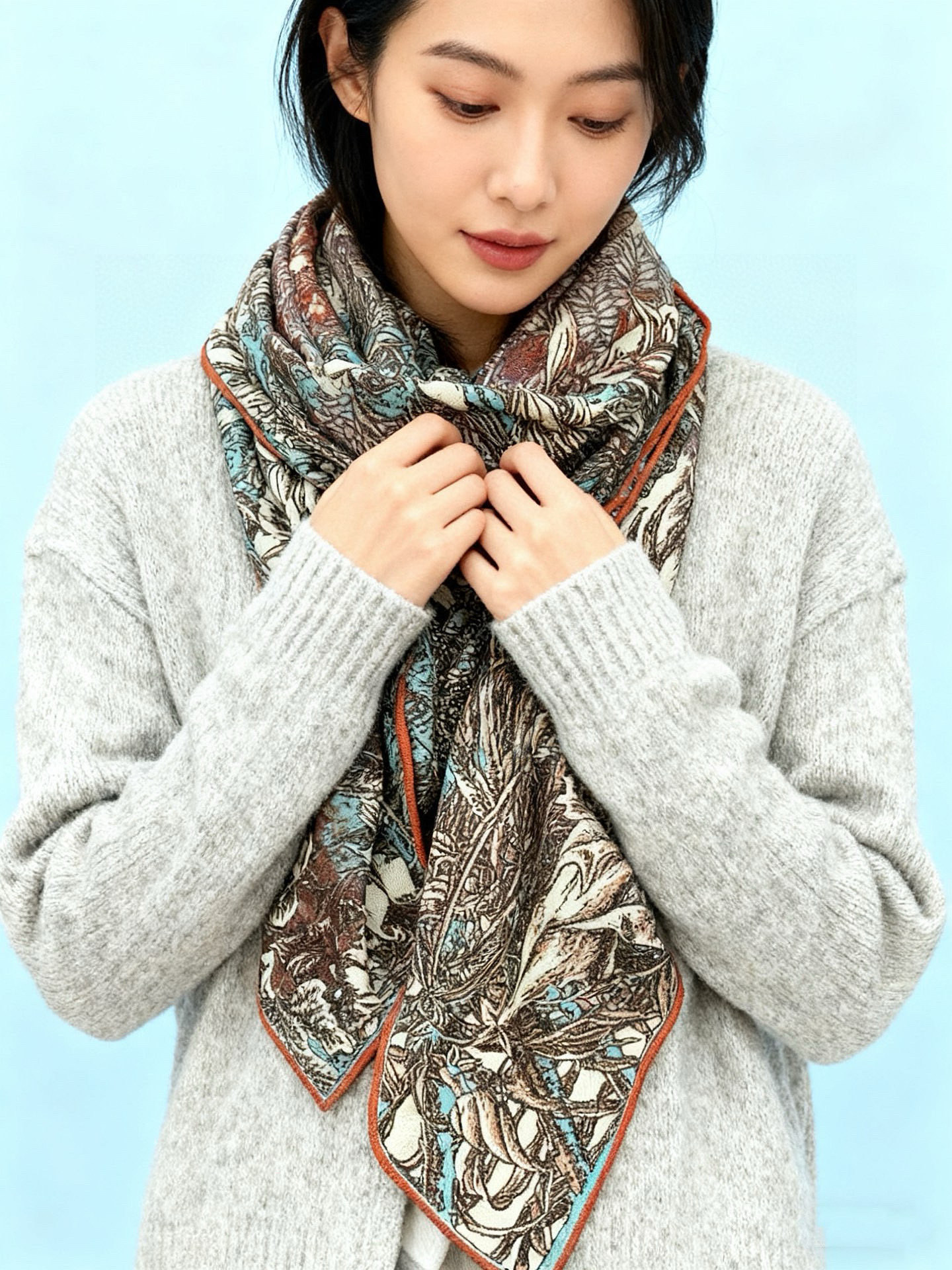 💟2025年秋冬抢先 上新💞【双面同色丝毛方巾】手工卷边山羊绒和真丝混纺披肩（70%山羊绒，30%桑蚕丝