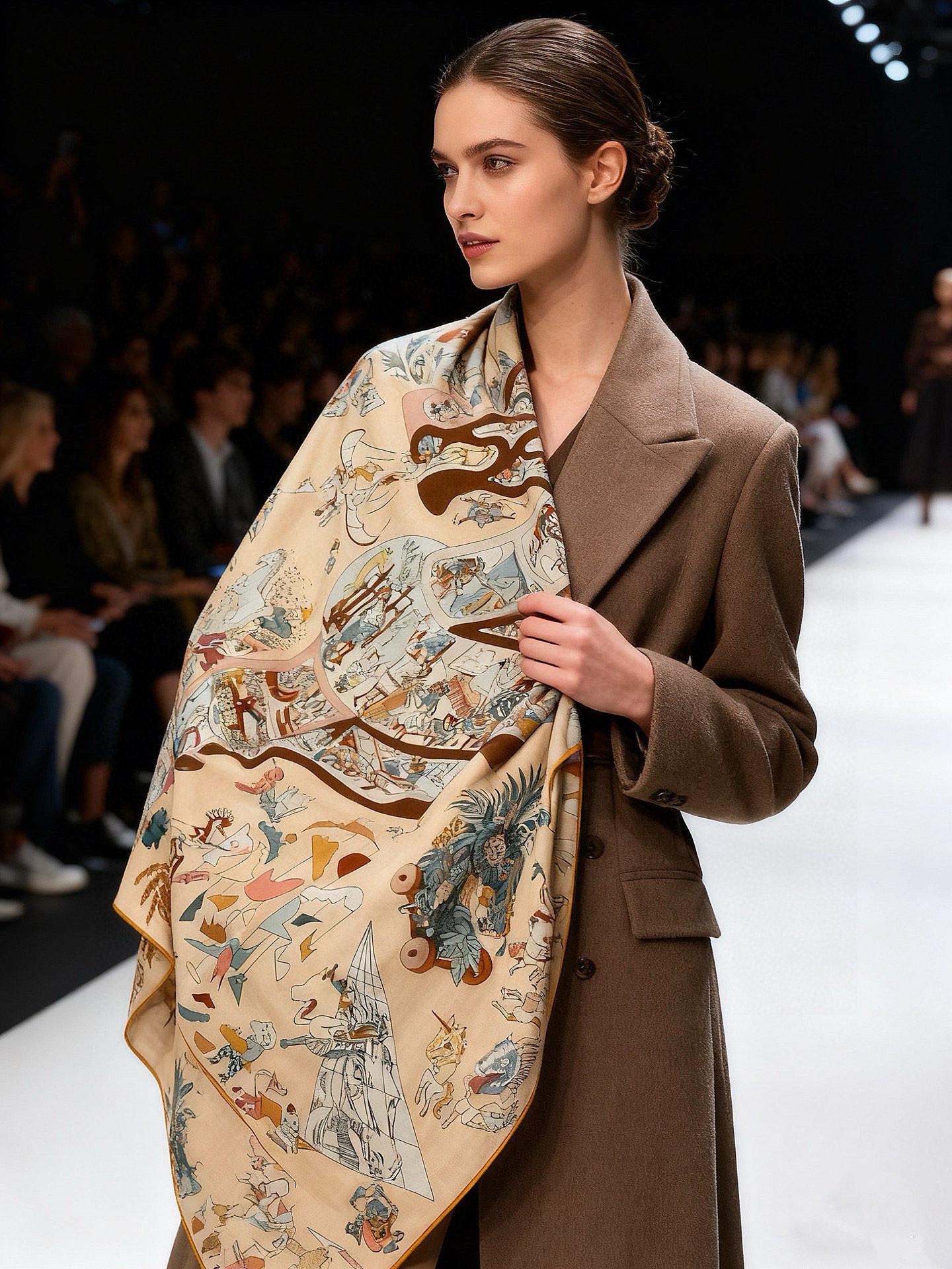 “马术学院”140双面同色丝绒披肩～Hermes 手工卷边丝绒方巾（30%桑蚕丝70%羊绒）这款爱马仕的