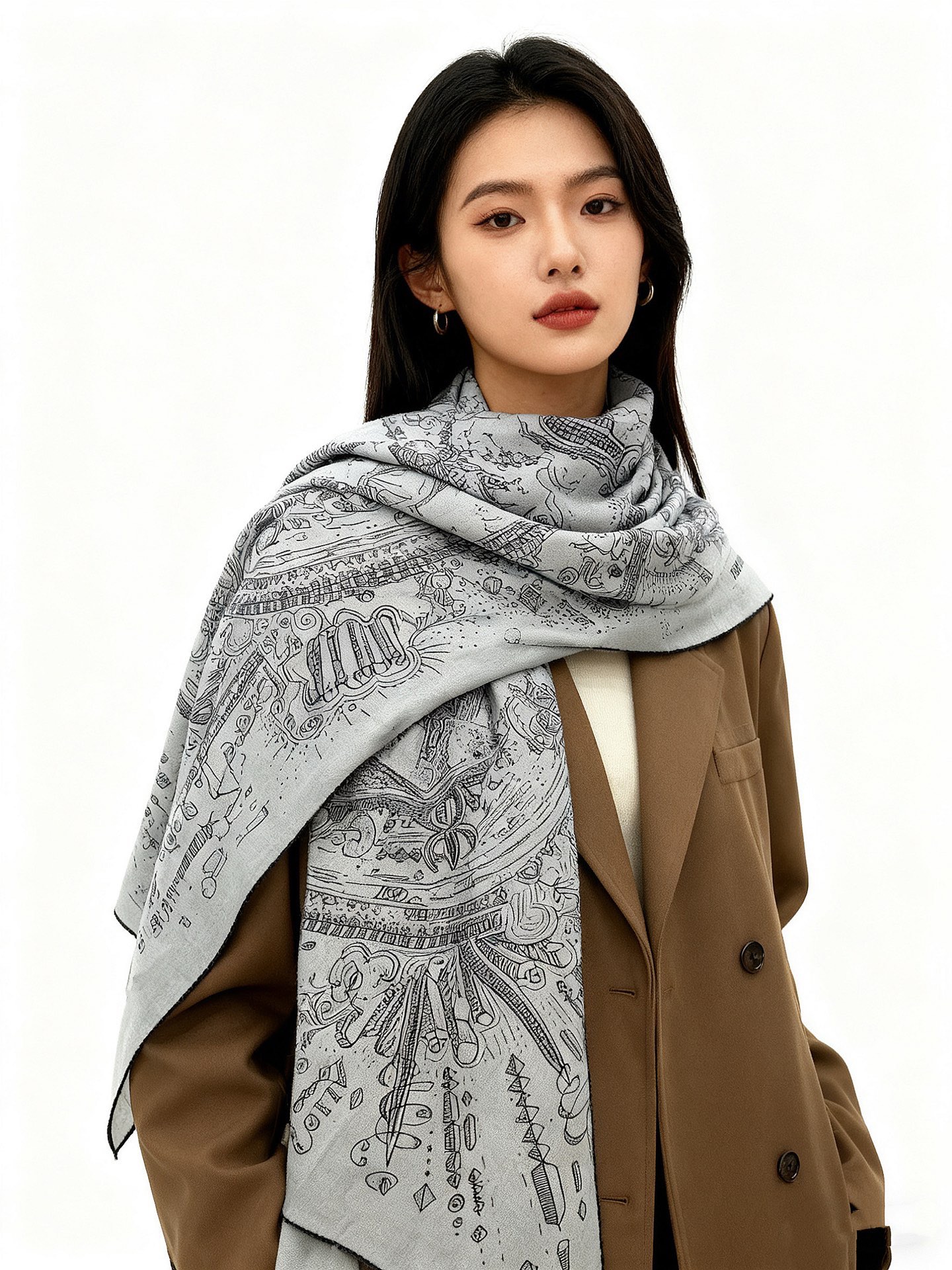 “正在接通中”140丝毛方巾【140顶级丝毛双面同色印花】手工卷边丝毛方巾（30%真丝70%羊毛）这款丝