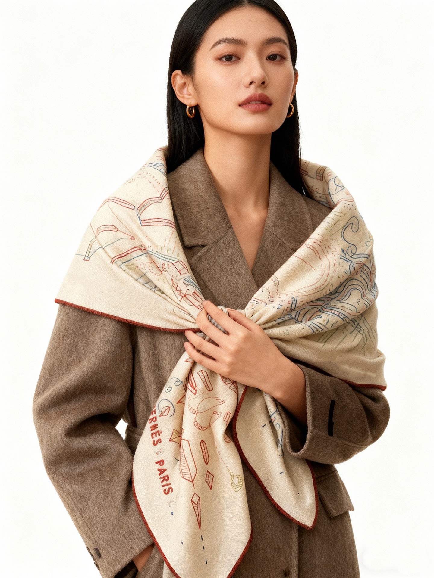 “正在接通中”140丝毛方巾【140顶级丝毛双面同色印花】手工卷边丝毛方巾（30%真丝70%羊毛）这款丝