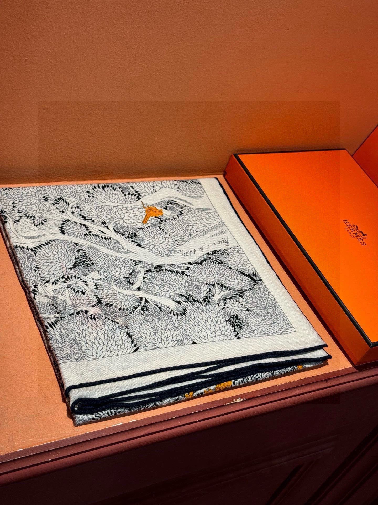 爱马仕～秋冬搭配利器❗️顶级双面同色 版真丝羊绒披肩！！1条等于2条】点睛精彩，图案和配色都超级喜欢，又