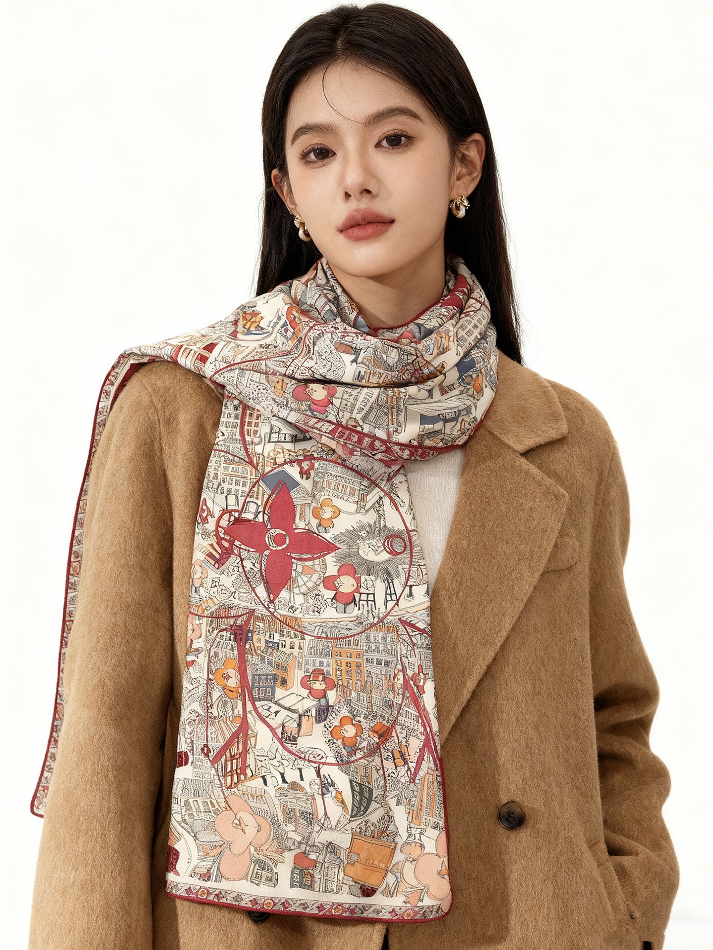 P230 🆕L.vip 定制级别  
【双面同色高奢丝绒方巾，baby绒级别的超柔触感】只有我家的品质才能叫丝绒方巾
路易威登标志性吉祥物 Vivienne 首次亮相围巾图案 
Vivienne 是独一无二的。她是路易威登家族的活泼一员，虽然起初只是小小饰品，却有着迷人魅力，无论何种场合，她都能随心驾驭。作为吉祥物，Vivienne 以风趣活泼诠释品牌各款产品，展现了她对生活的热爱及其大胆、独特的个性。尺寸：140*140