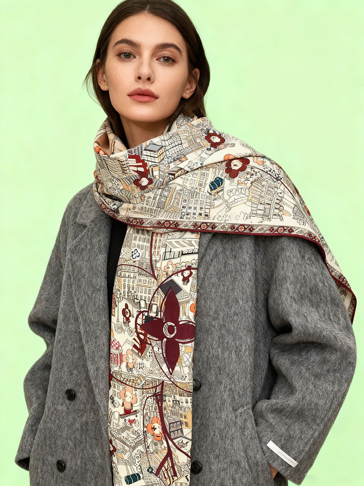 P230 🆕L.vip 定制级别  
【双面同色高奢丝绒方巾，baby绒级别的超柔触感】只有我家的品质才能叫丝绒方巾
路易威登标志性吉祥物 Vivienne 首次亮相围巾图案 
Vivienne 是独一无二的。她是路易威登家族的活泼一员，虽然起初只是小小饰品，却有着迷人魅力，无论何种场合，她都能随心驾驭。作为吉祥物，Vivienne 以风趣活泼诠释品牌各款产品，展现了她对生活的热爱及其大胆、独特的个性。尺寸：140*140