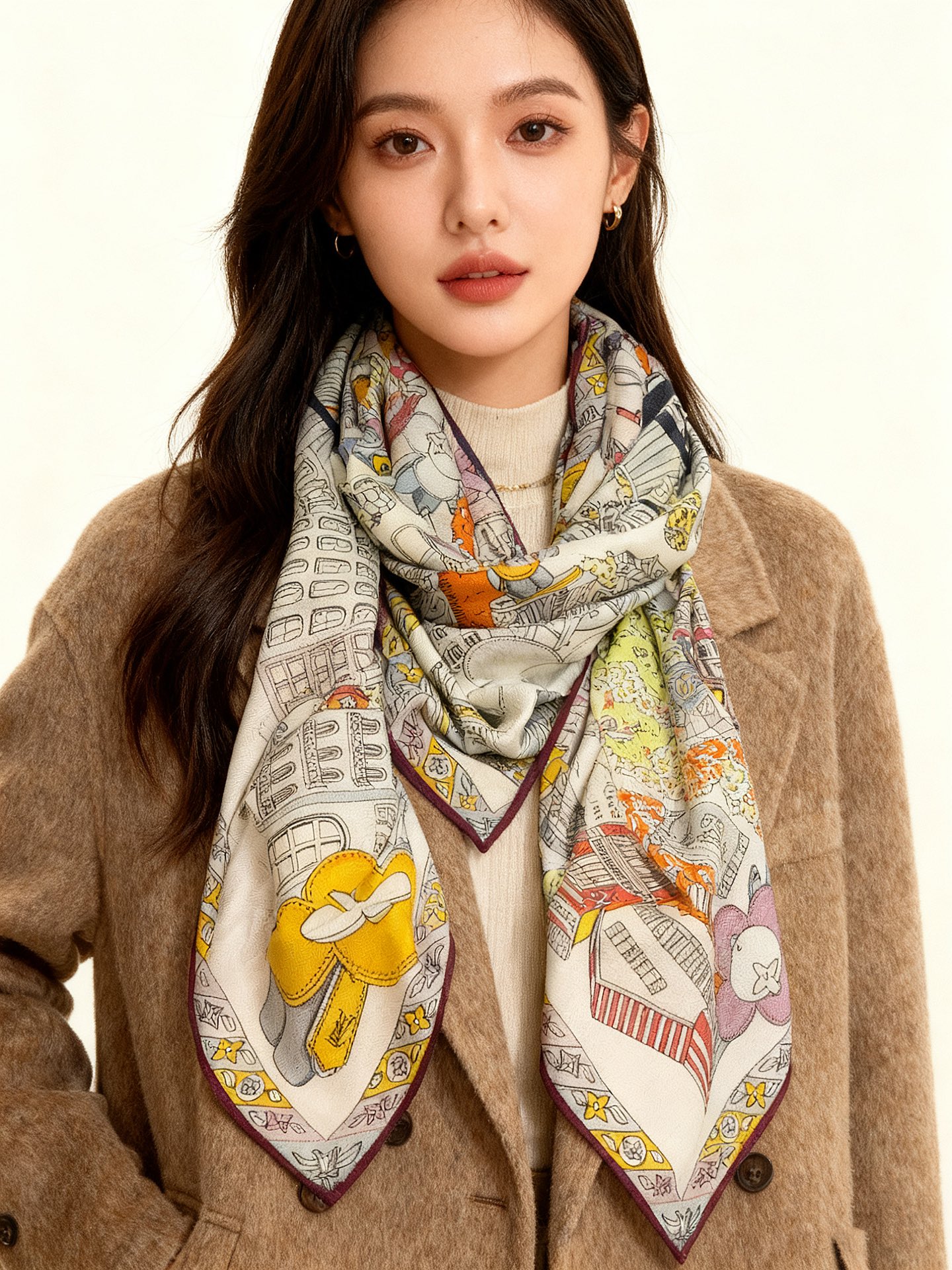 P230 🆕L.vip 定制级别  
【双面同色高奢丝绒方巾，baby绒级别的超柔触感】只有我家的品质才能叫丝绒方巾
路易威登标志性吉祥物 Vivienne 首次亮相围巾图案 
Vivienne 是独一无二的。她是路易威登家族的活泼一员，虽然起初只是小小饰品，却有着迷人魅力，无论何种场合，她都能随心驾驭。作为吉祥物，Vivienne 以风趣活泼诠释品牌各款产品，展现了她对生活的热爱及其大胆、独特的个性。尺寸：140*140