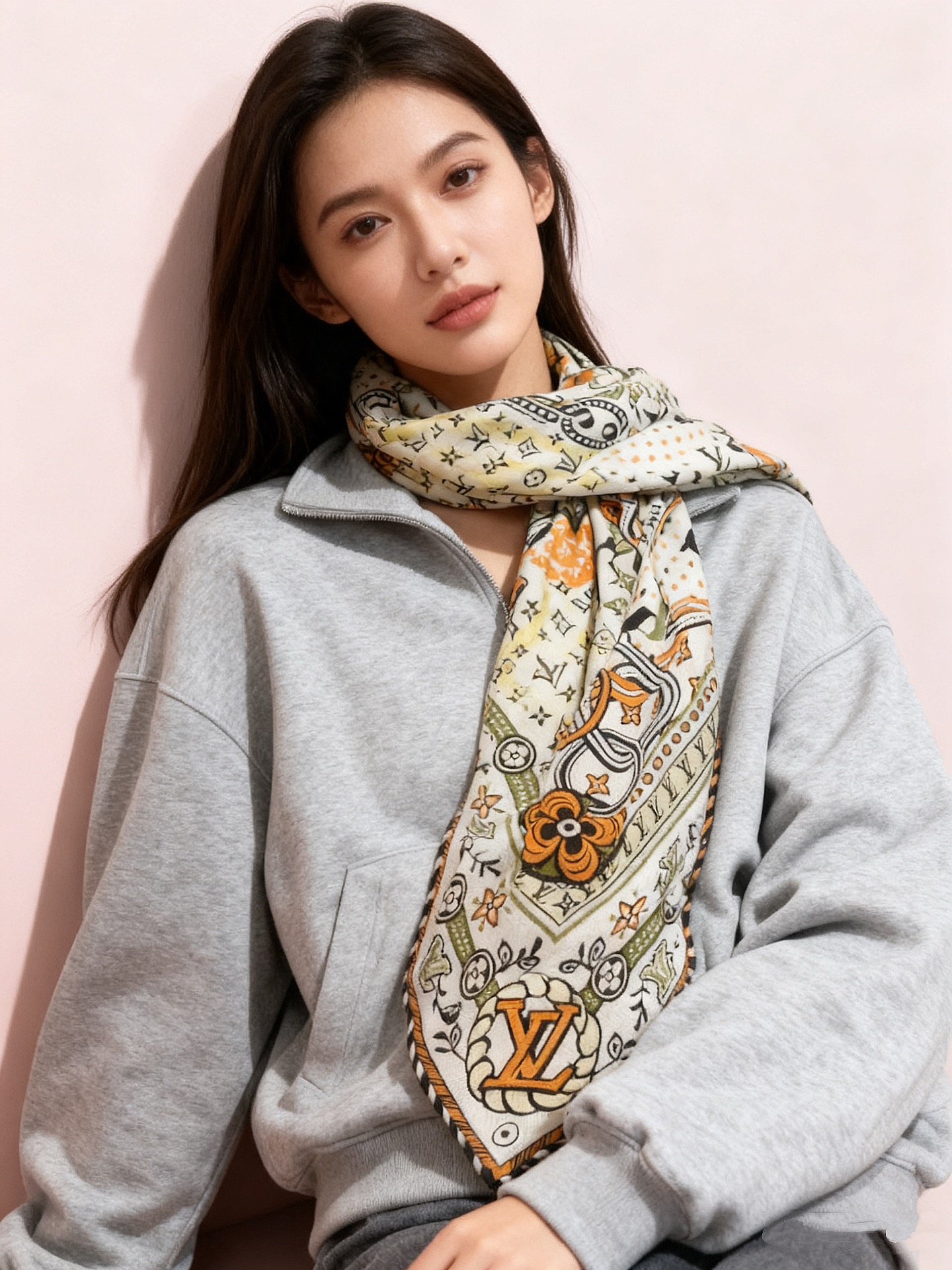 LV x TM 140披肩【140顶级丝绒双面同色披肩】本款LVxTMMonogram Multicol