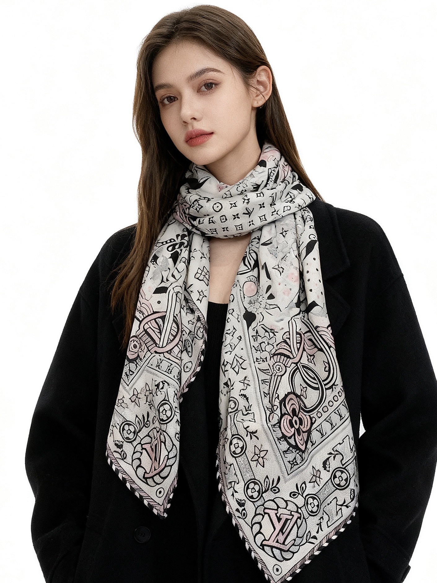 LV x TM 140披肩【140顶级丝绒双面同色披肩】本款LVxTMMonogram Multicol