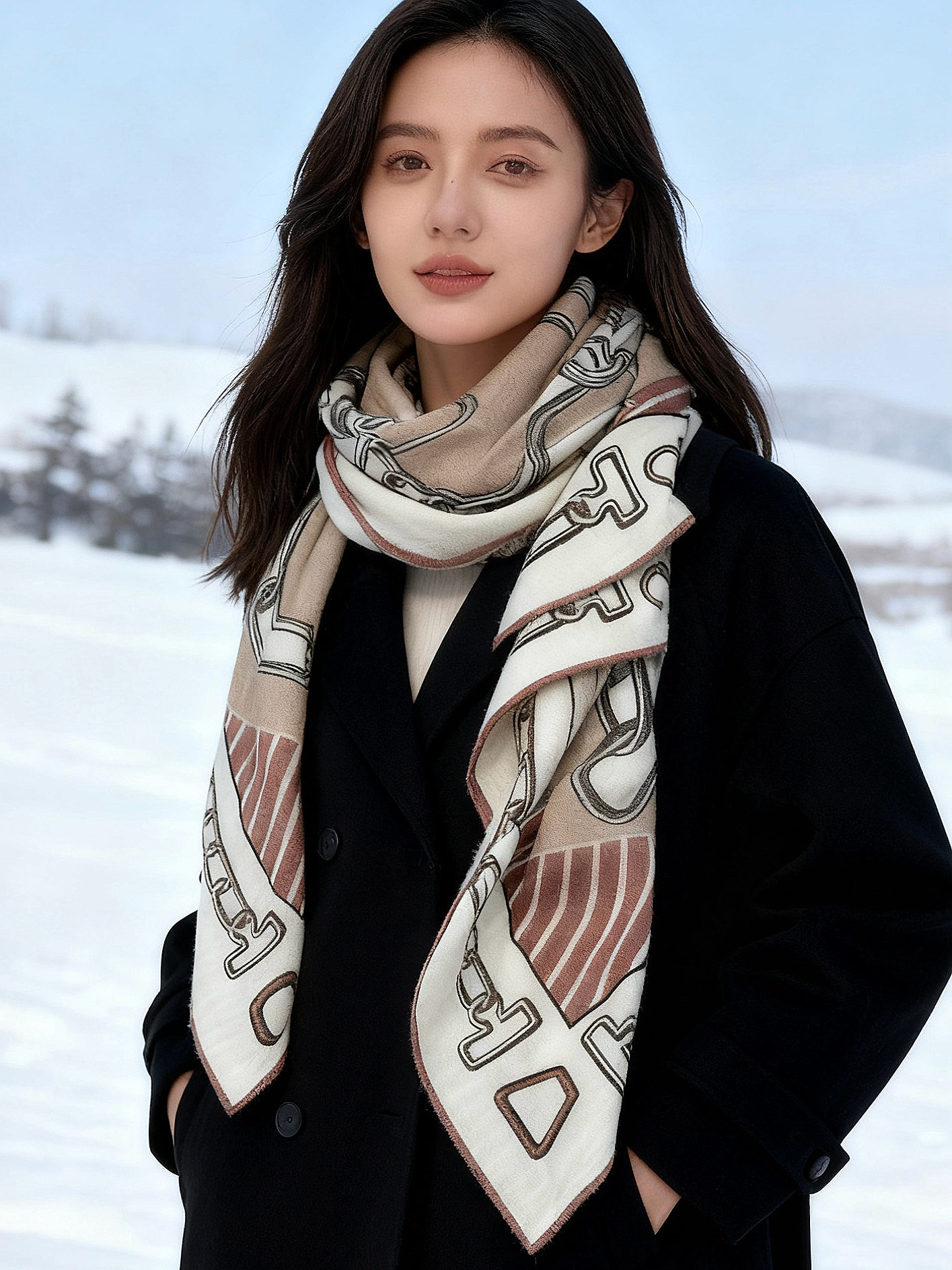 💟2025年早秋上新💞【双面同色丝绒方巾】手工卷边山羊绒和真丝混纺披肩（70%山羊绒，30%桑蚕丝）这款