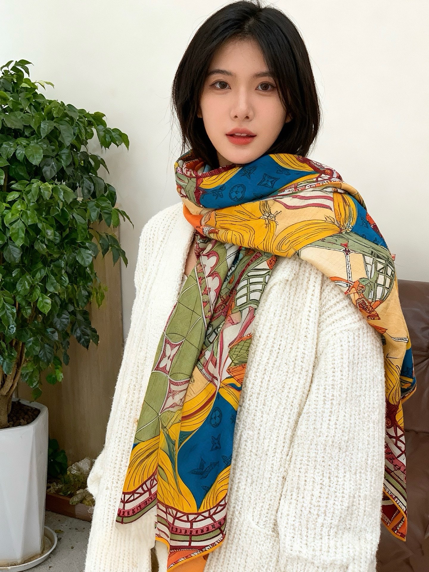 LV x TM 140披肩【140顶级丝绒双面同色披肩】本款LVxTMMonogram Multicol