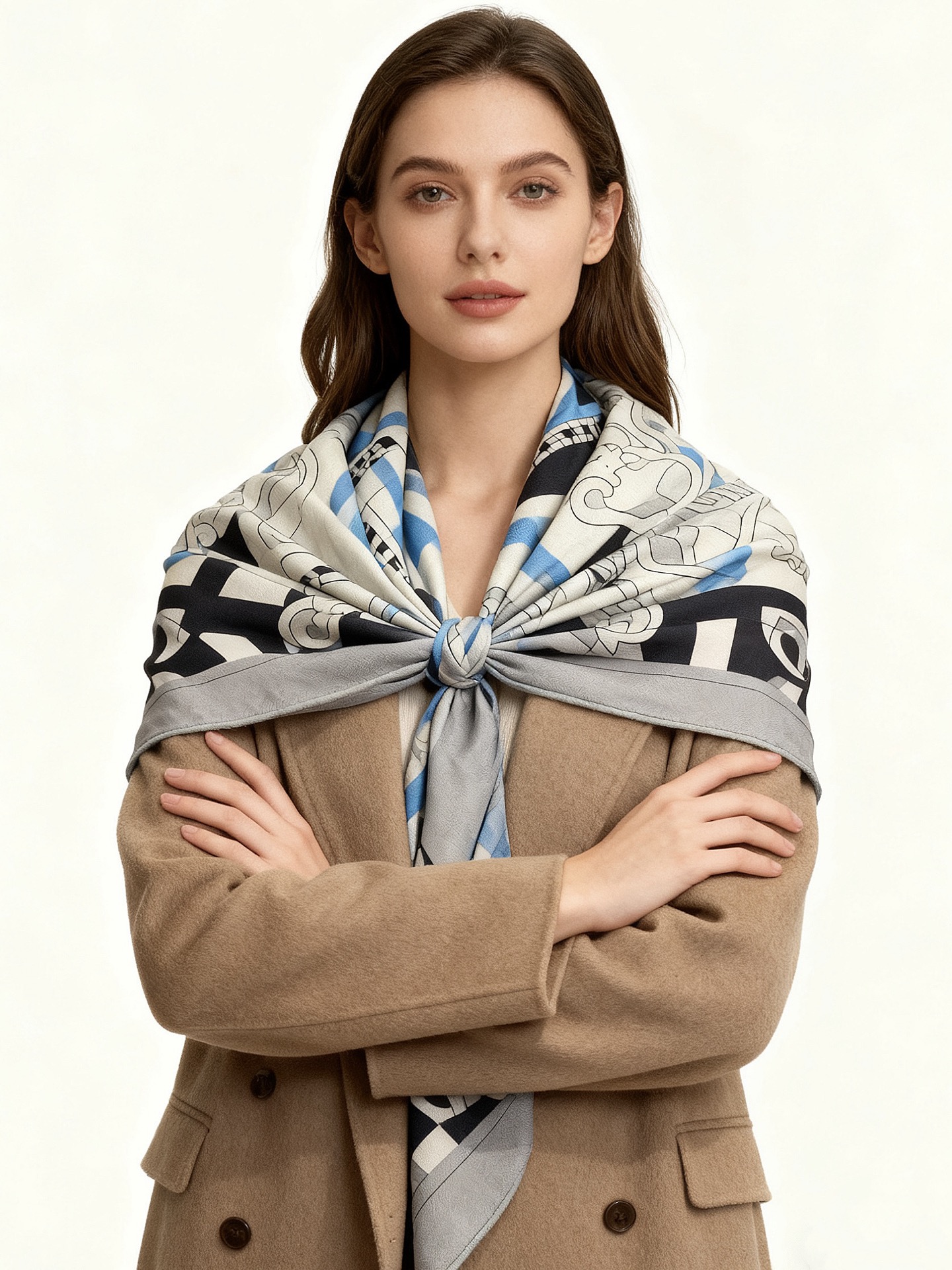 💟2025年秋冬H家上新💞【双面同色丝毛方巾】手工卷边山羊绒和真丝混纺披肩（70%山羊绒，30%桑蚕丝）