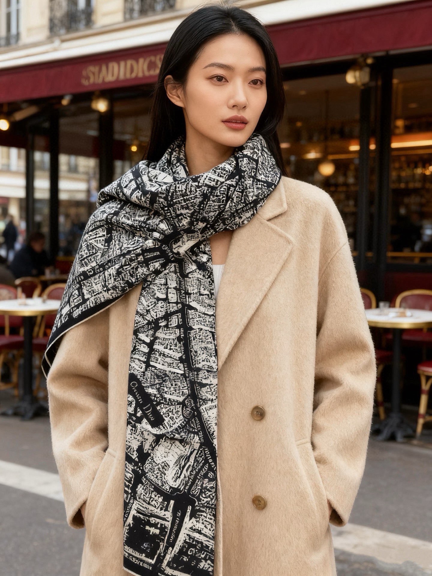 Dior ❤【️巴黎地图】140*140双面同色丝绒方巾🉐️LAN DE 价🉐️ARIS 巴黎地图这款方