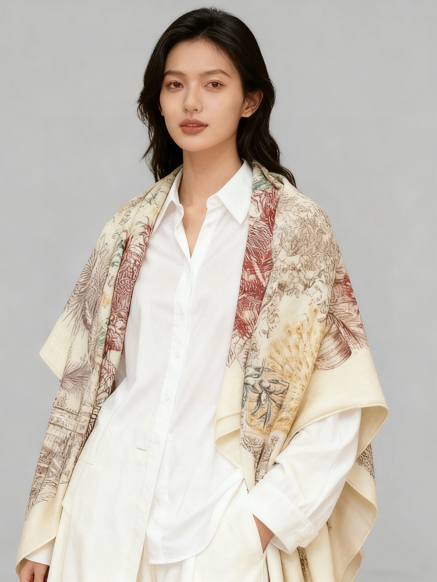 P225 重磅推荐的140顶级丝绒双面异色披肩《回归自然》
披肩尺寸:140*140方巾
70%羊绒30%真丝
这张复杂的手绘作品是“view from the Hills of Los
Angeles”更具体的说是围绕着城市的动物和自然环境。当大家想到洛杉矶的时候,只会记得高楼大厦,完全忘记了这些生活在加州的动物、昆虫、鸟类和其他物种。在这条国巾中,设计师想要突出加州的自然环境,所以弱化了城市建筑。驱逐自然,但它会飞奔回来。隐藏在迷宫般的街道和无处不在的植被中,一群野生动物在蓮慎地注视着这座城市……